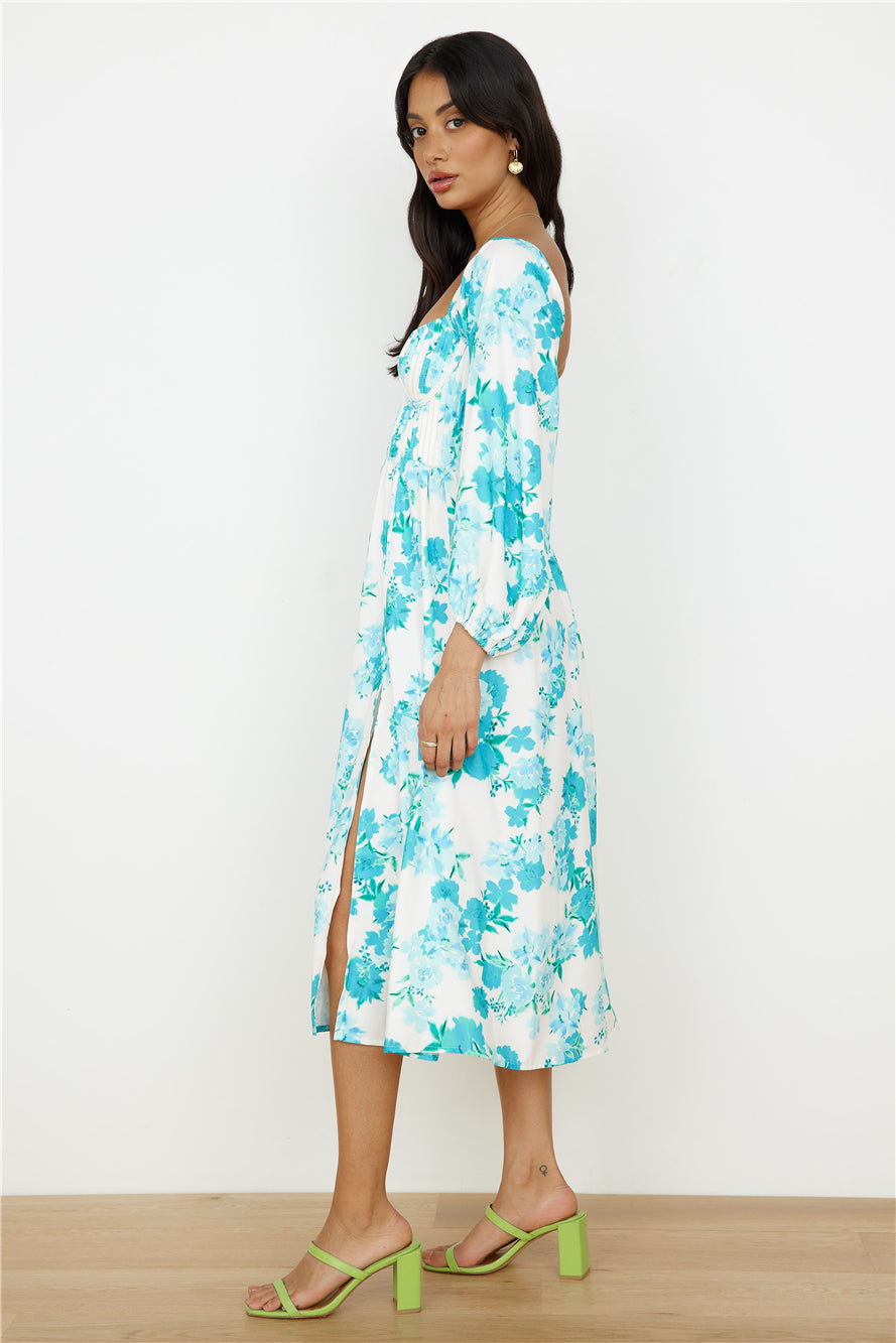 Sweet Epiphany Midi Dress Blue Floral-Seaa Fashion