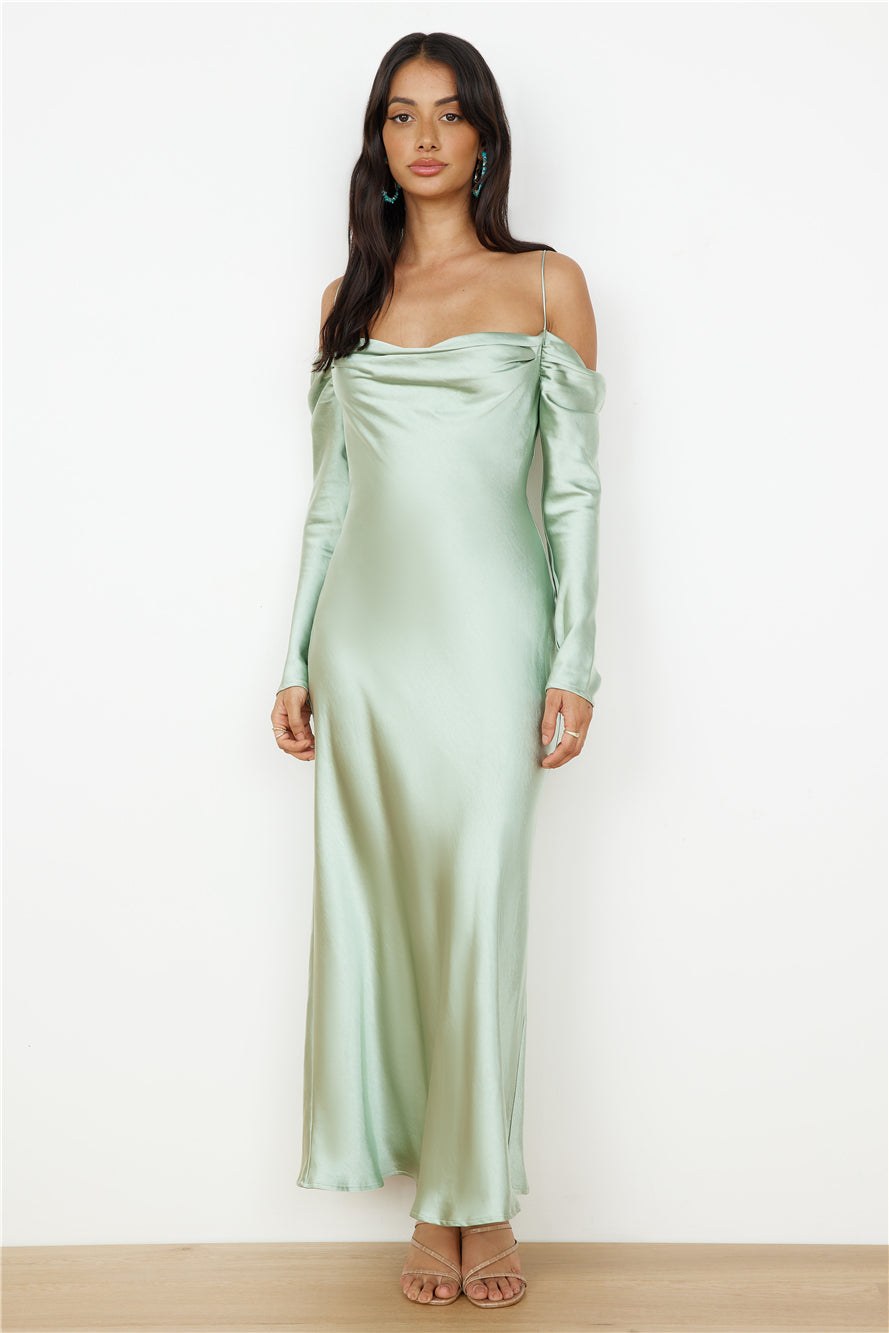 Classic Moments Satin Maxi Dress Sage-Seaa Fashion
