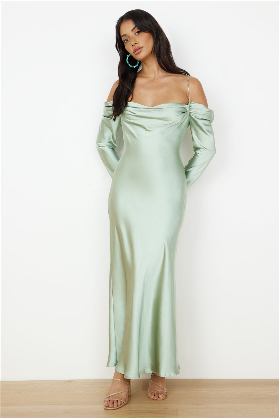 Classic Moments Satin Maxi Dress Sage-Seaa Fashion
