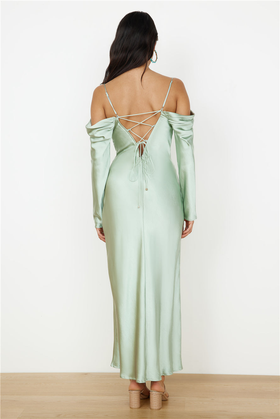Classic Moments Satin Maxi Dress Sage-Seaa Fashion