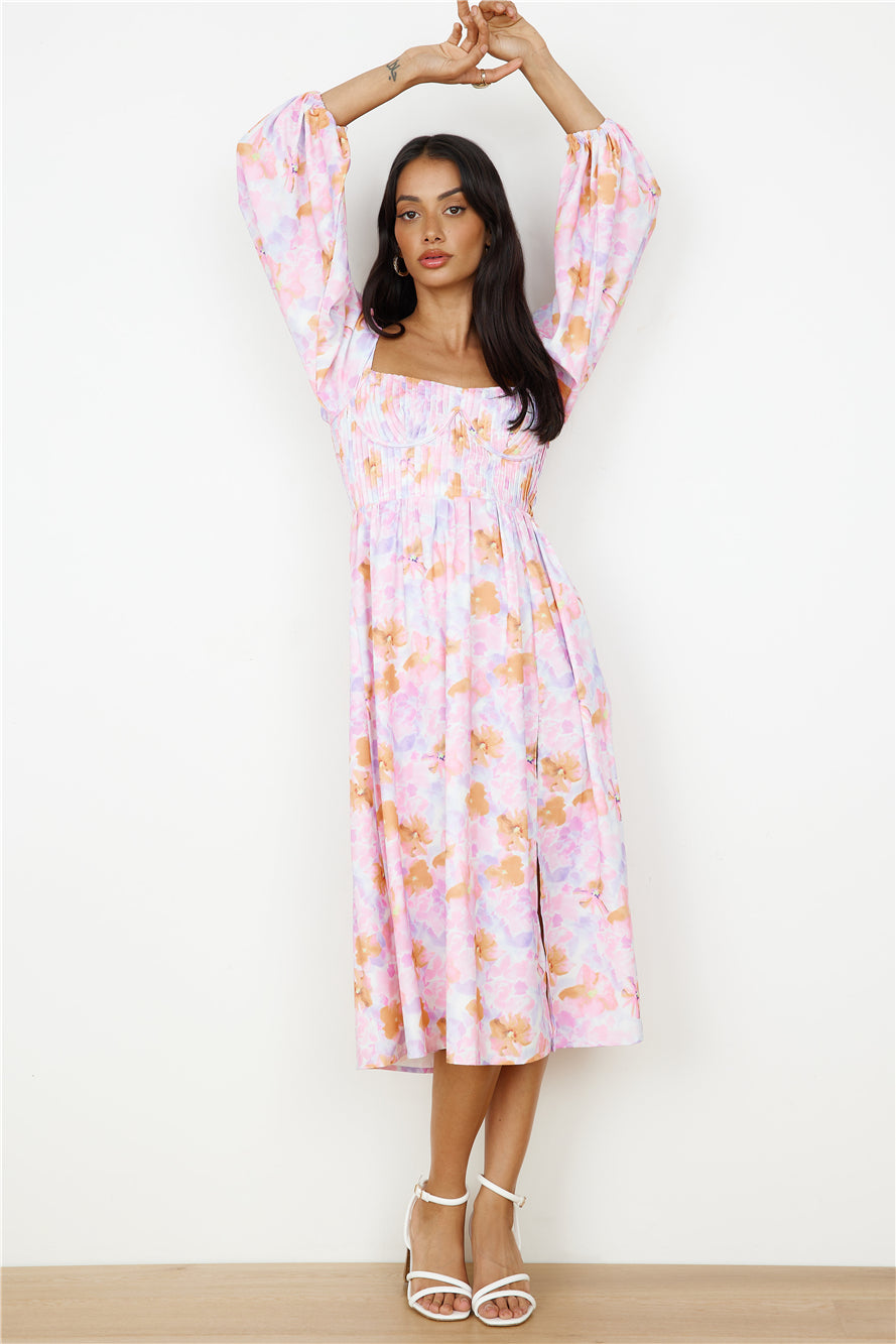 Sunset Blooms Midi Dress Lilac-Seaa Fashion