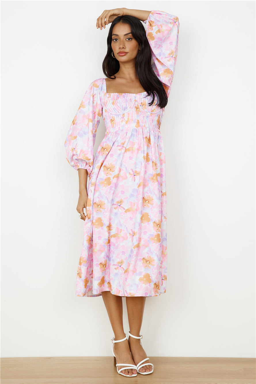 Sunset Blooms Midi Dress Lilac-Seaa Fashion