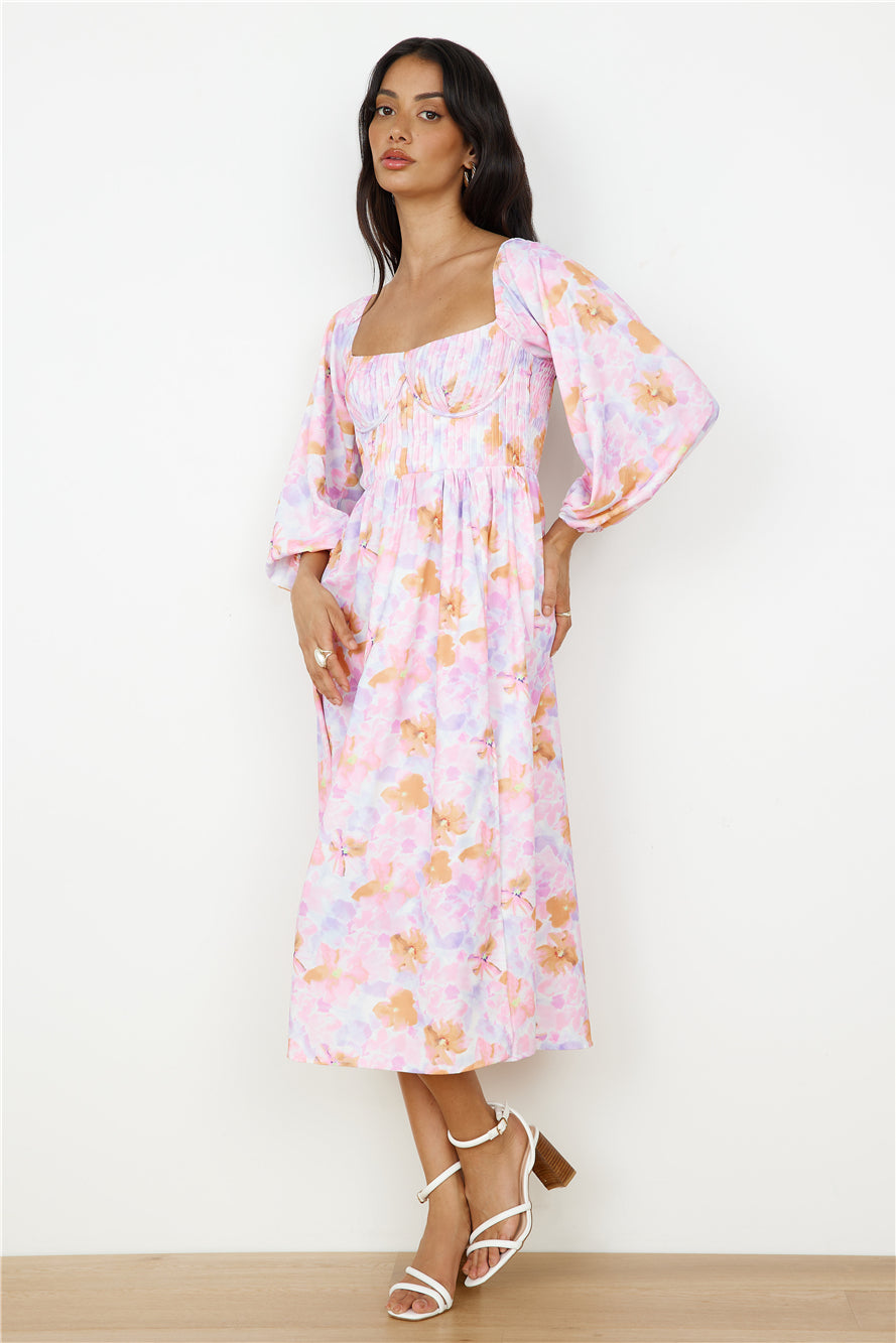 Sunset Blooms Midi Dress Lilac-Seaa Fashion