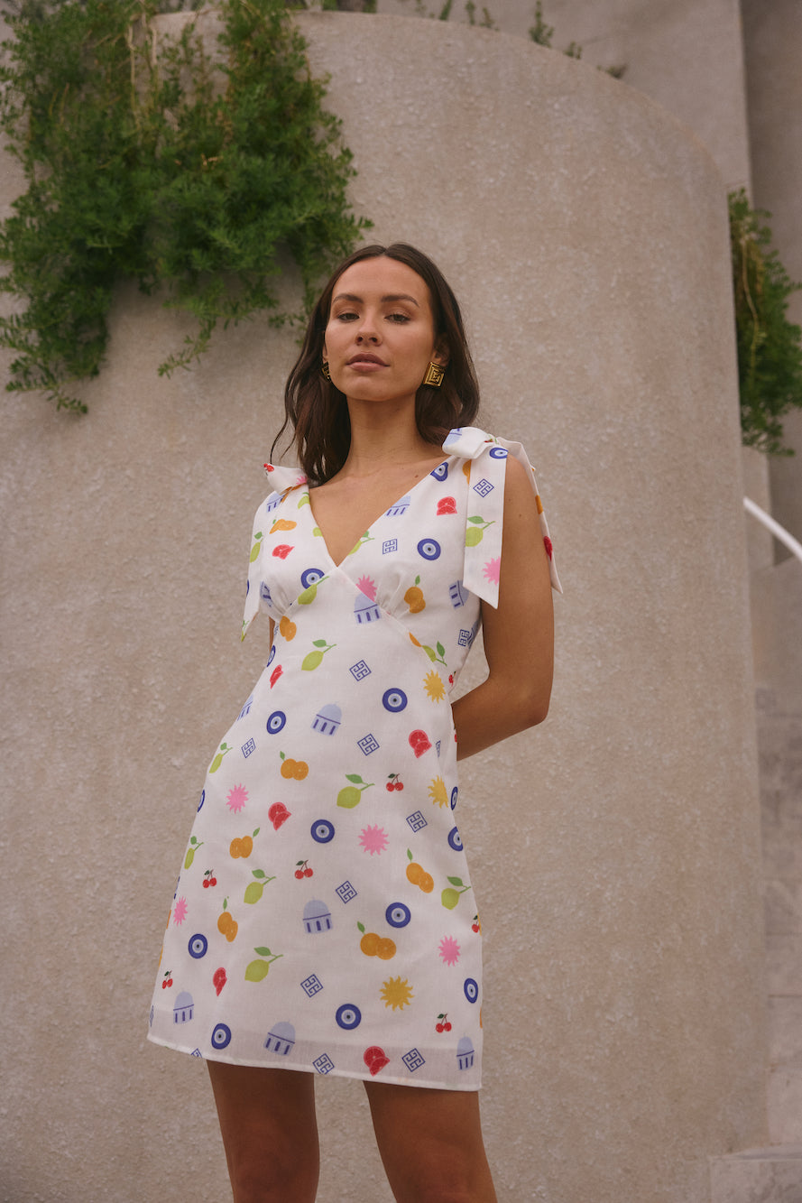 Seaa Fashion On Vacay Mini Dress Santorini Print-Seaa Fashion