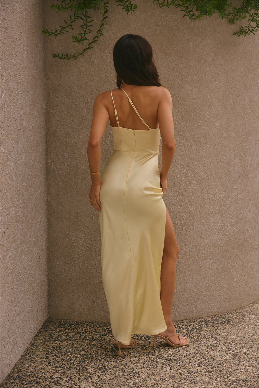 Olive Branch One Shoulder Maxi Dress Yellow-Seaa Fashion