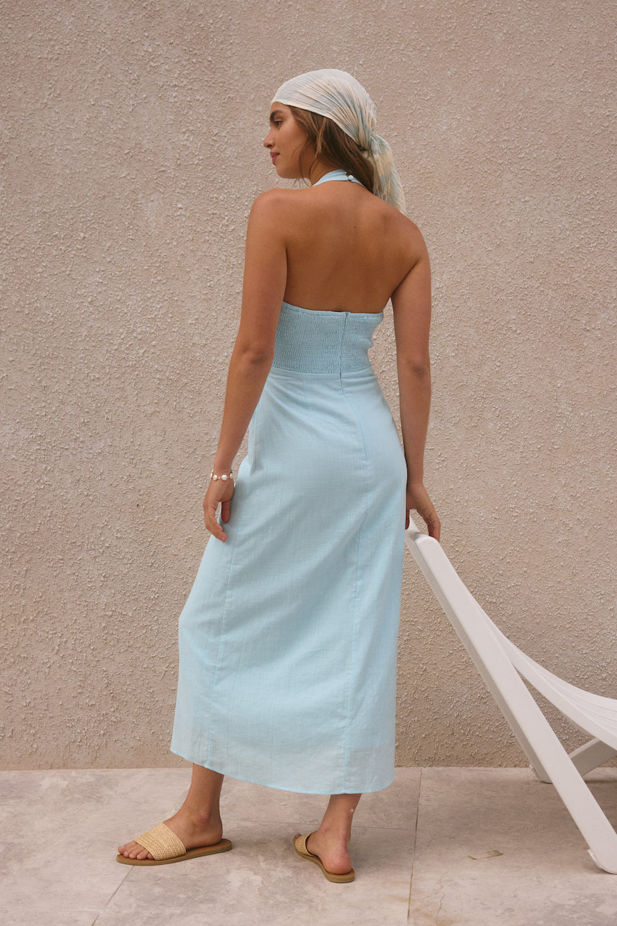 Free Spirited Halter Maxi Dress Blue-Seaa Fashion