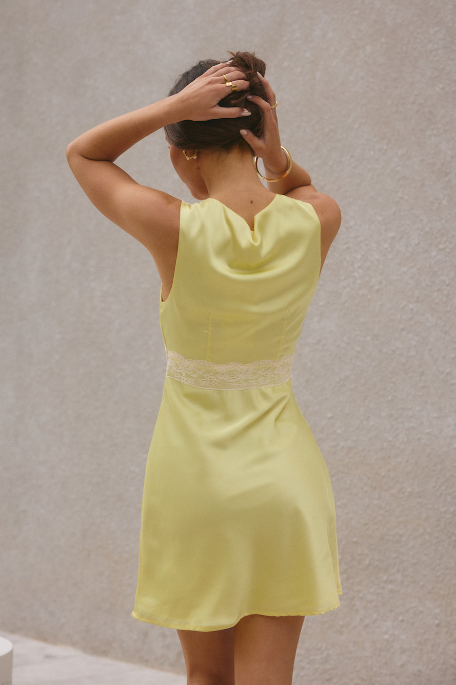 Calista Satin Mini Dress Yellow-Seaa Fashion