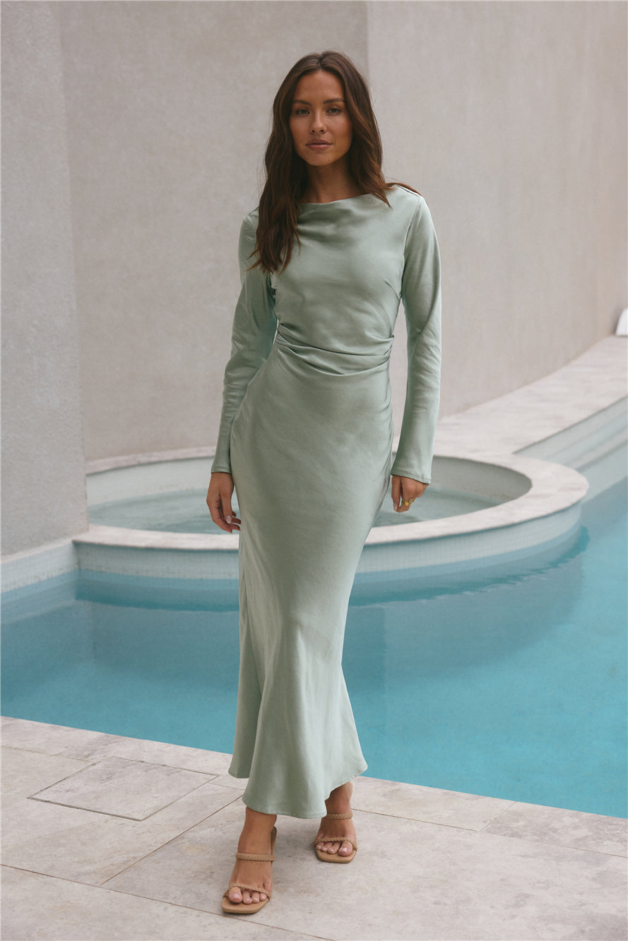 Forget Me Not Satin Maxi Dress Sage-Seaa Fashion