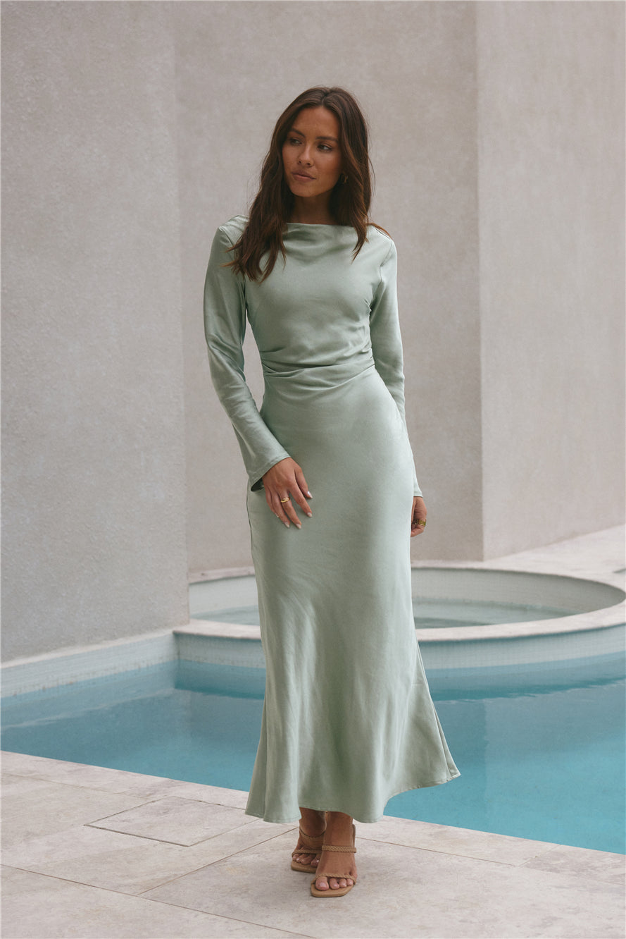 Forget Me Not Satin Maxi Dress Sage-Seaa Fashion