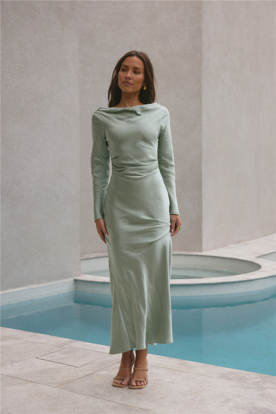 Forget Me Not Satin Maxi Dress Sage-Seaa Fashion