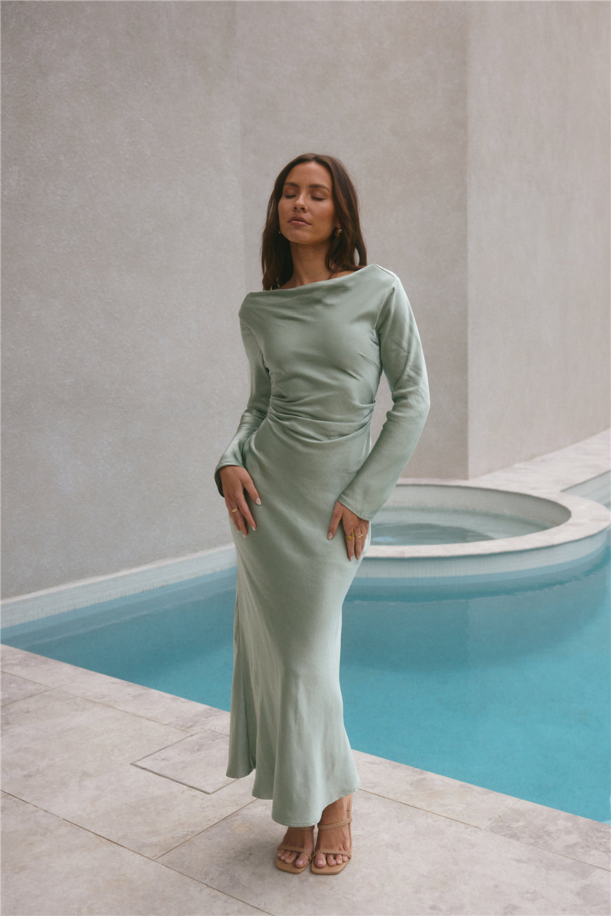Forget Me Not Satin Maxi Dress Sage-Seaa Fashion