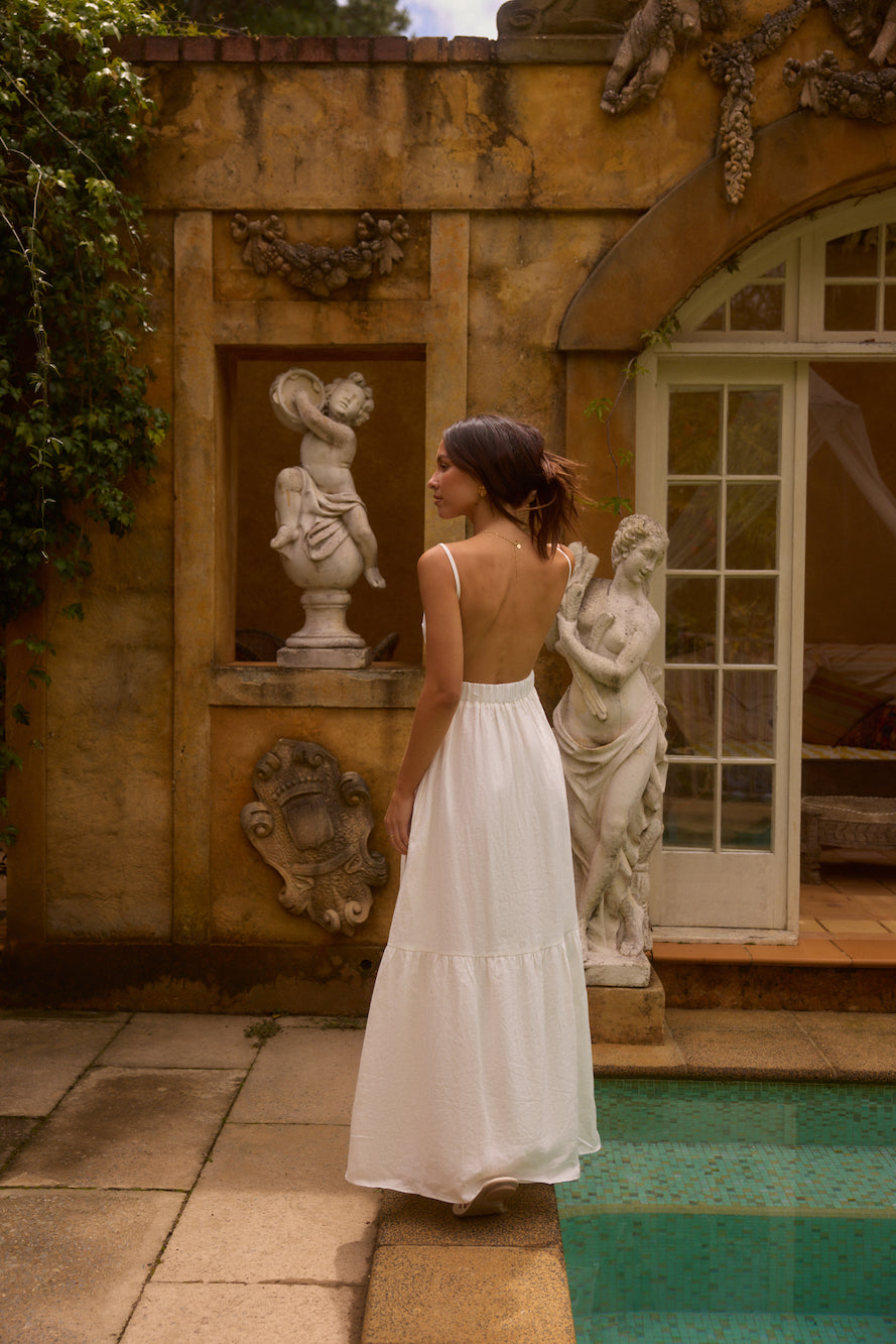 Lacey 100% Linen Maxi Dress White-Seaa Fashion