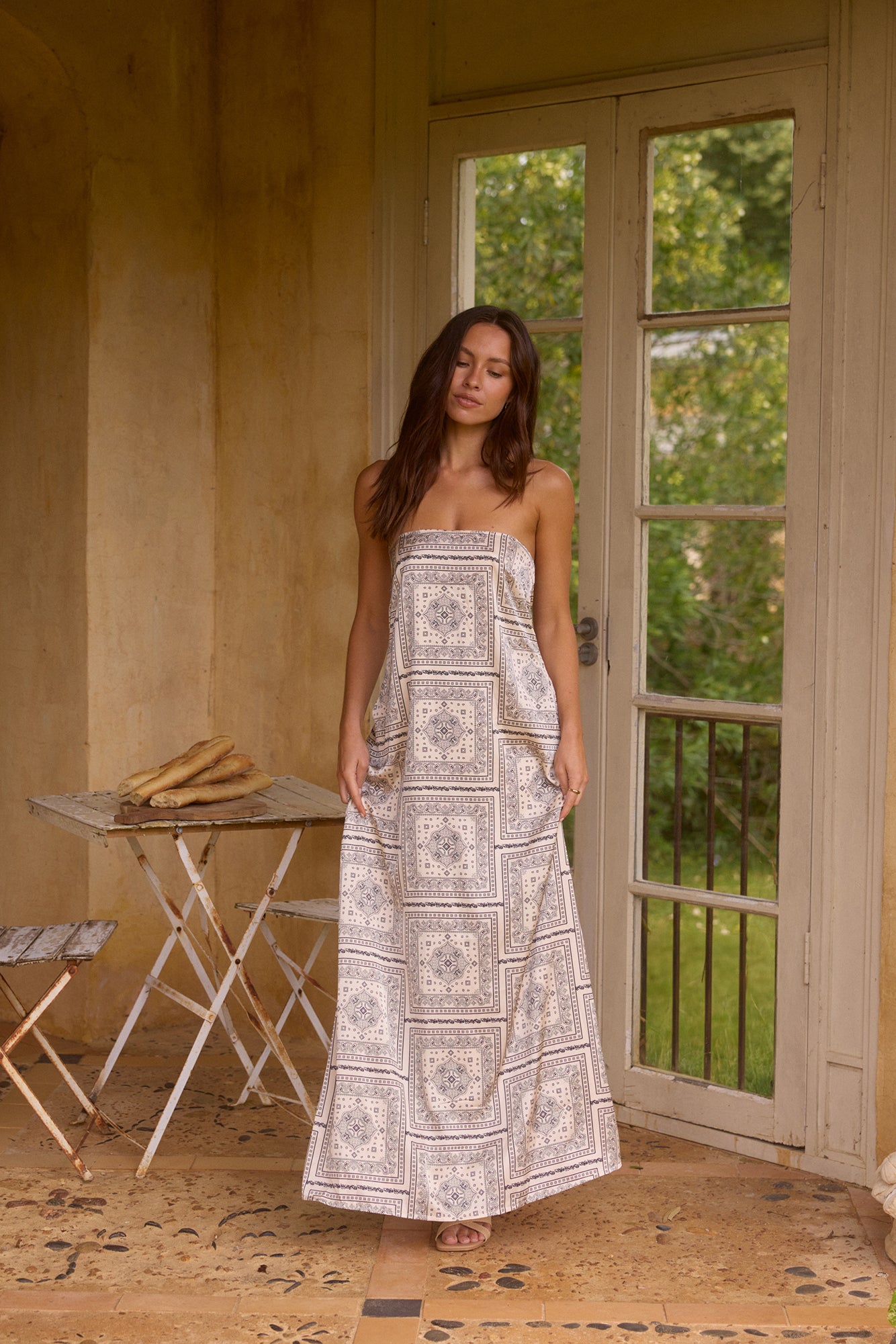 Exotic Nights Strapless Satin Maxi Dress Beige-Seaa Fashion