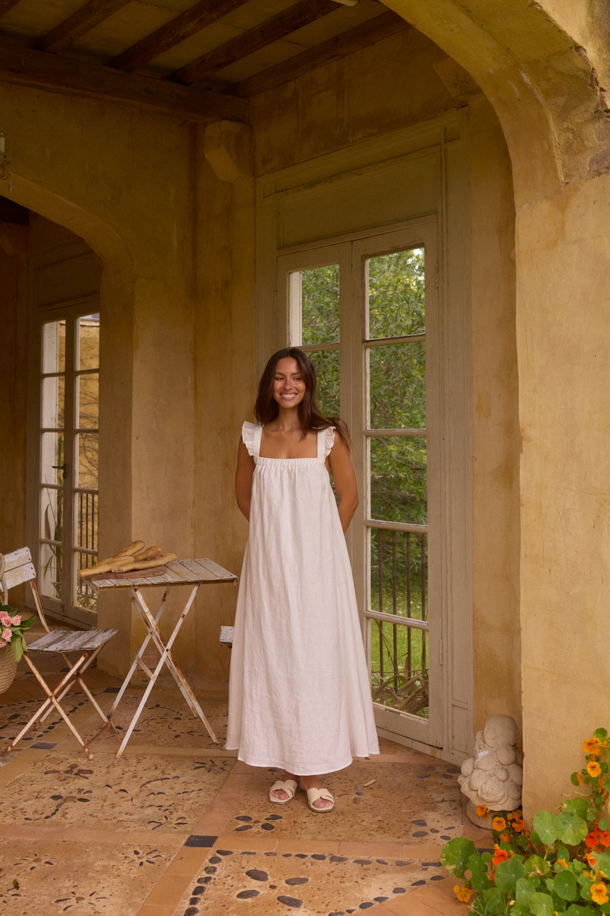 Lily 100% Linen Maxi Dress White-Seaa Fashion