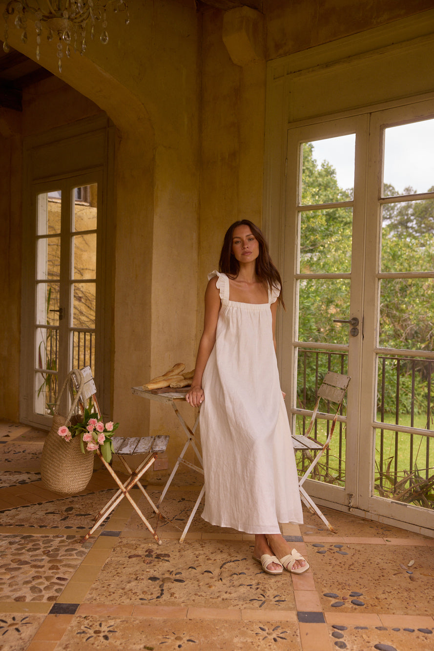 Lily 100% Linen Maxi Dress White-Seaa Fashion