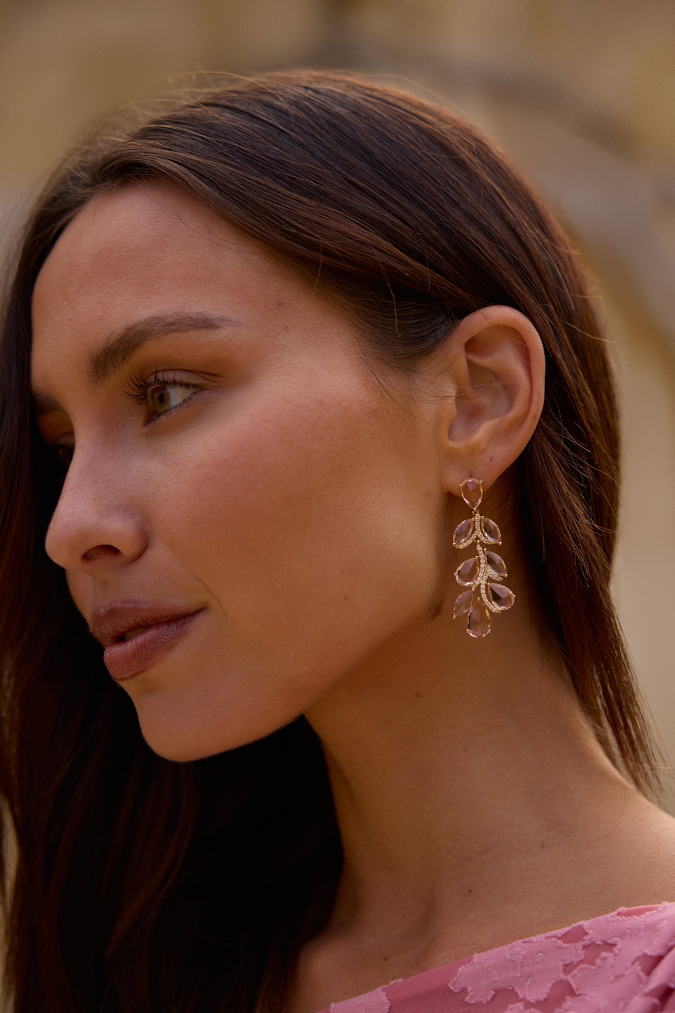 18K Gold Plated Quartz Gems Earrings Gold-Seaa Fashion