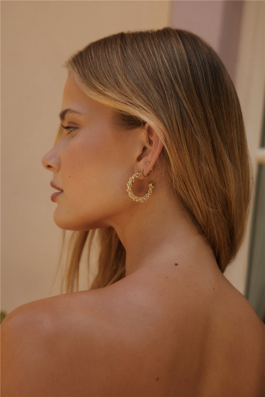 18k Gold Plated Charmed Hoop Earrings Gold-Seaa Fashion