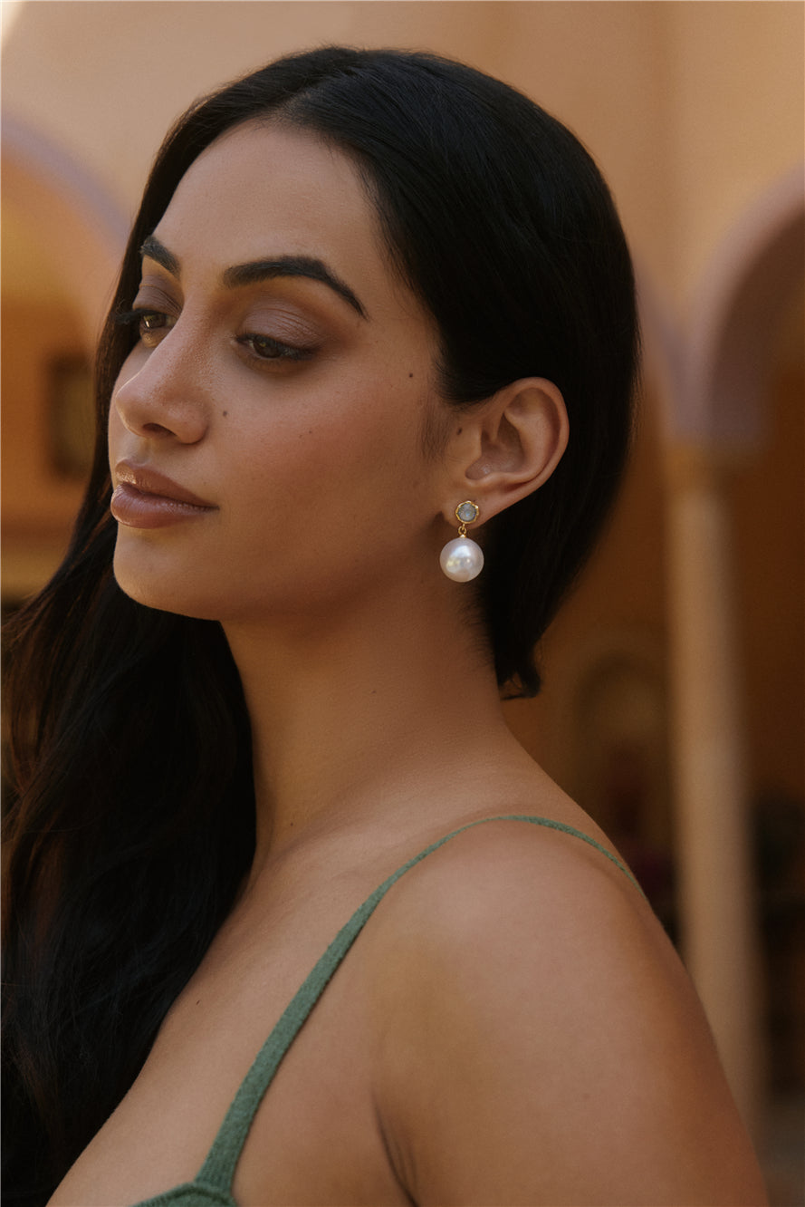 18k Gold Plated Bright Pearl Earrings Gold-Seaa Fashion