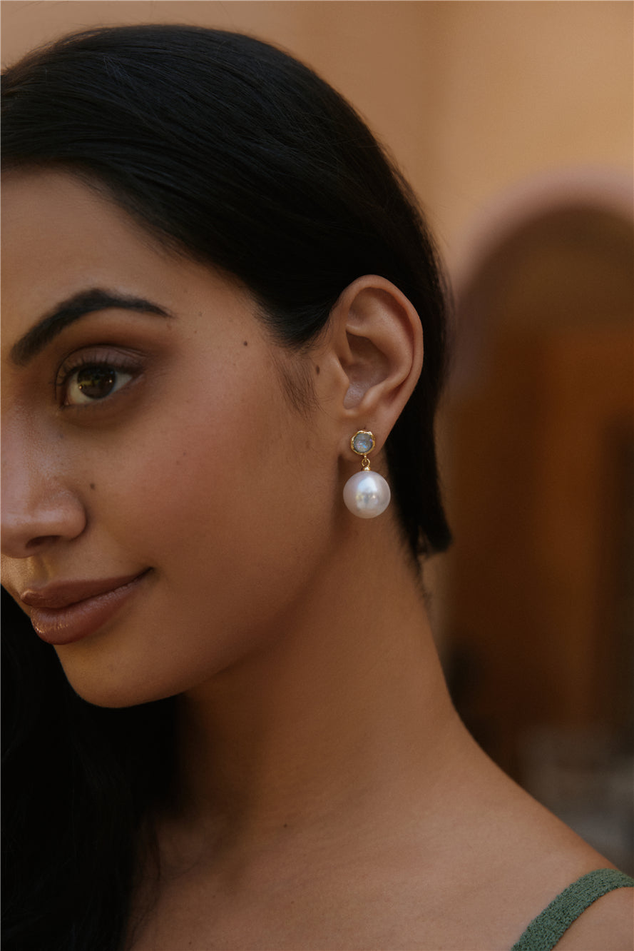 18k Gold Plated Bright Pearl Earrings Gold-Seaa Fashion