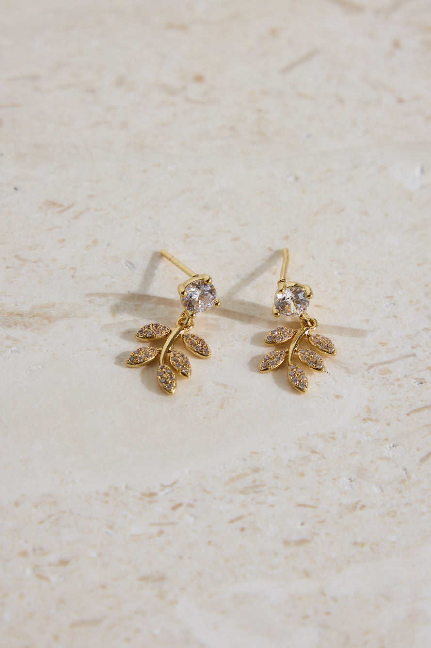 18K Gold Plated Sweet Leaves Earrings Gold-Seaa Fashion
