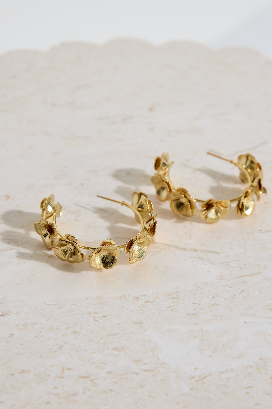 18k Gold Plated Flower Crown Earrings Gold-Seaa Fashion