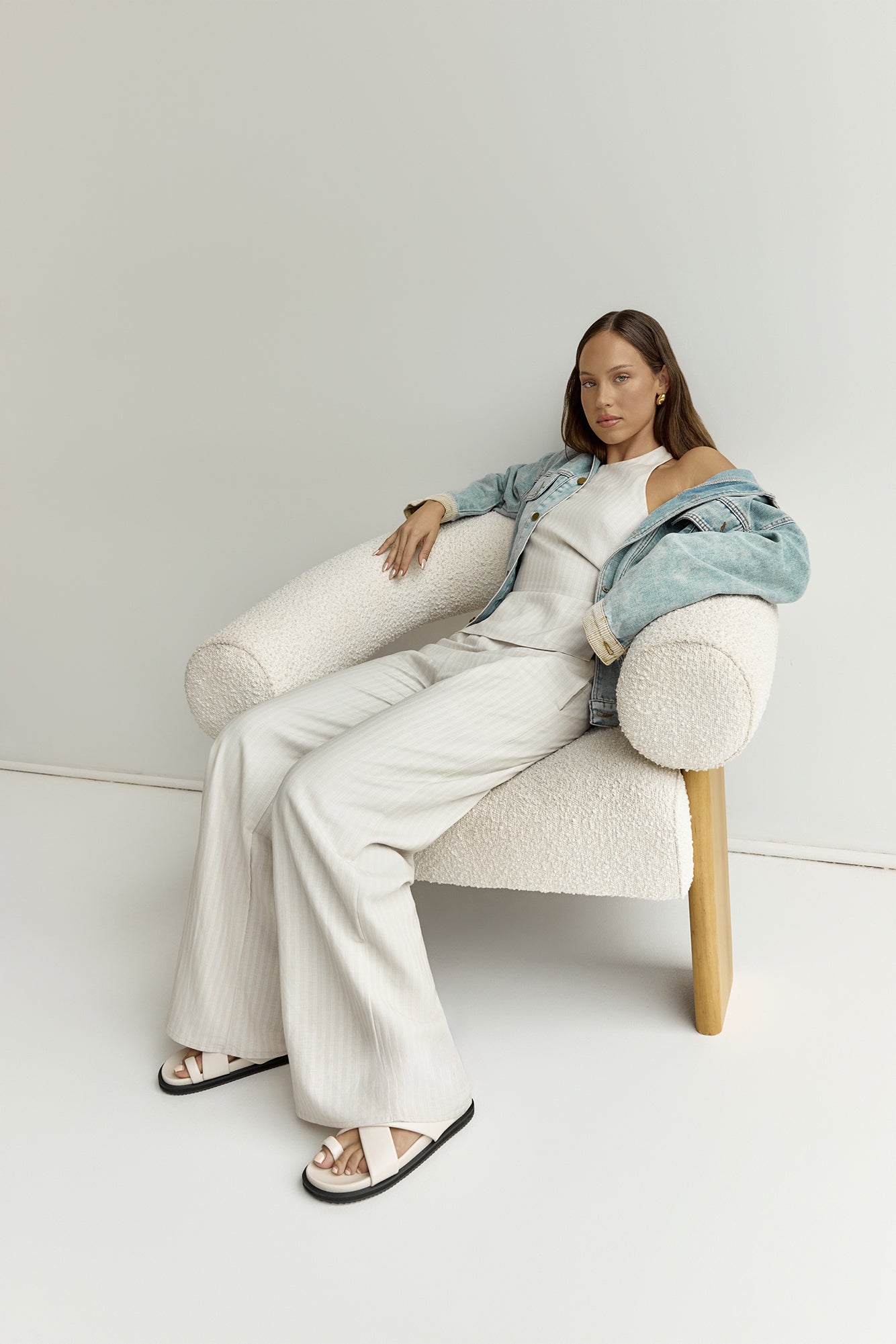 Heather Pant Stone Pinstripe-Seaa Fashion