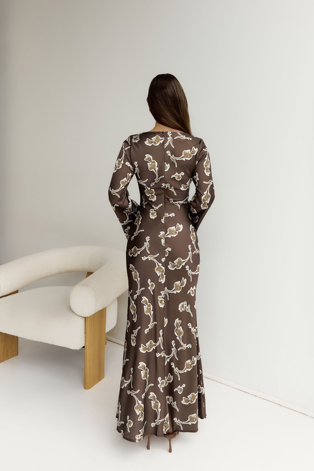Angeline Long Sleeved Maxi Dress Brown-Seaa Fashion