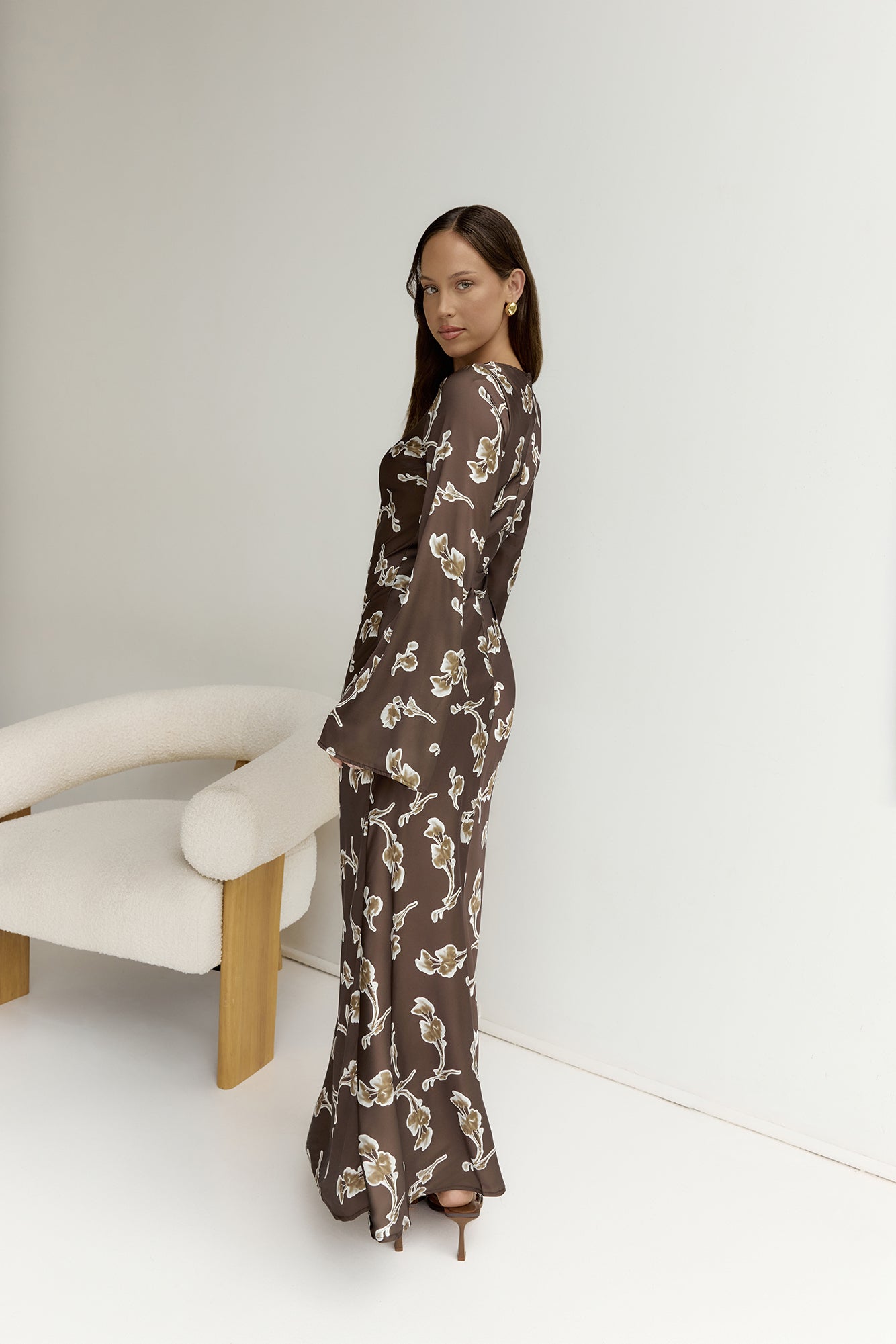 Angeline Long Sleeved Maxi Dress Brown-Seaa Fashion