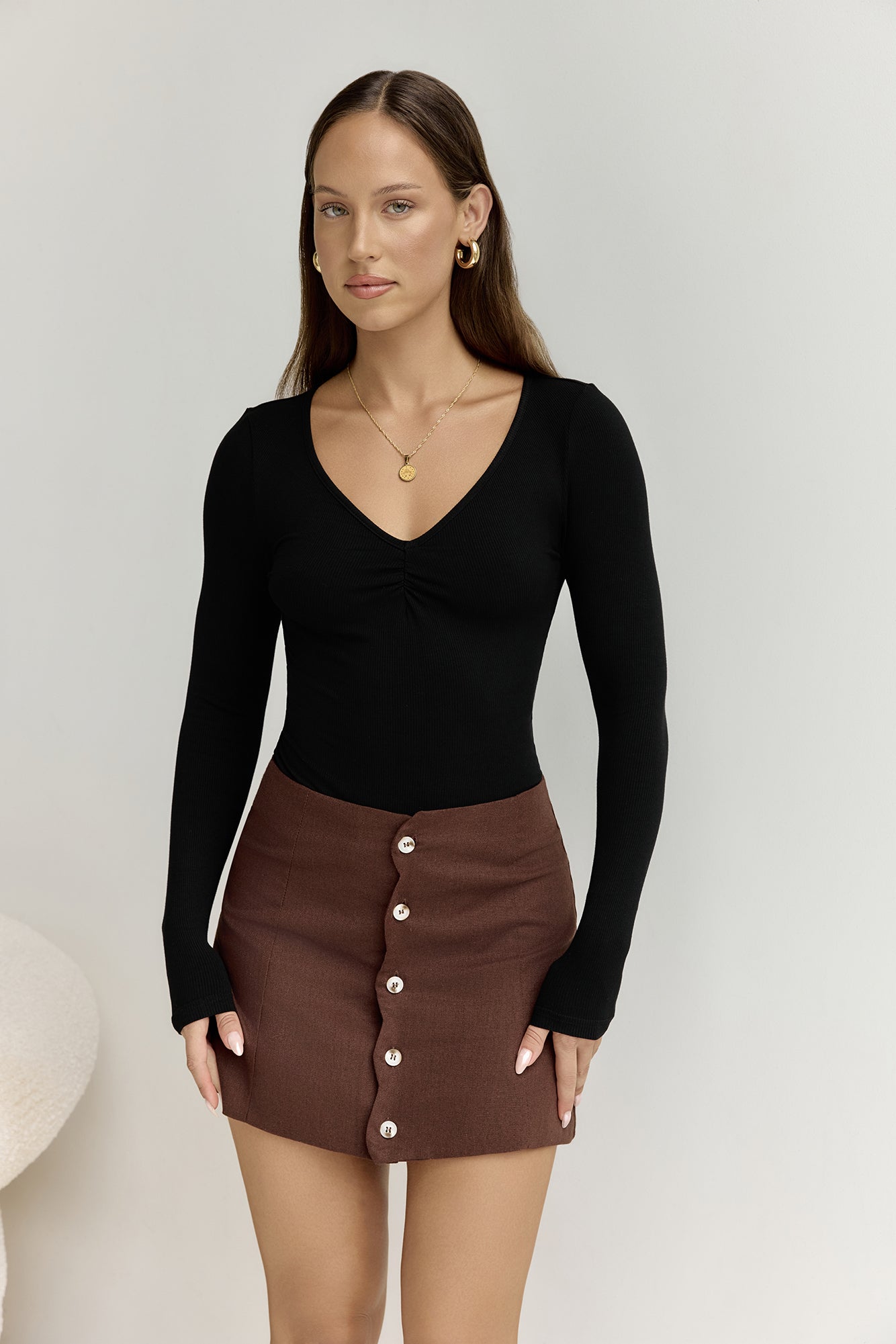 BASE The Flatter Me Long Sleeve Ribbed Bodysuit Black-Seaa Fashion