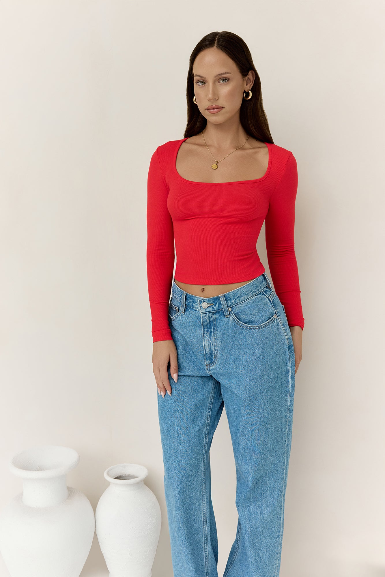 BASE Wear Now Ribbed Long Sleeve Top Red-Seaa Fashion