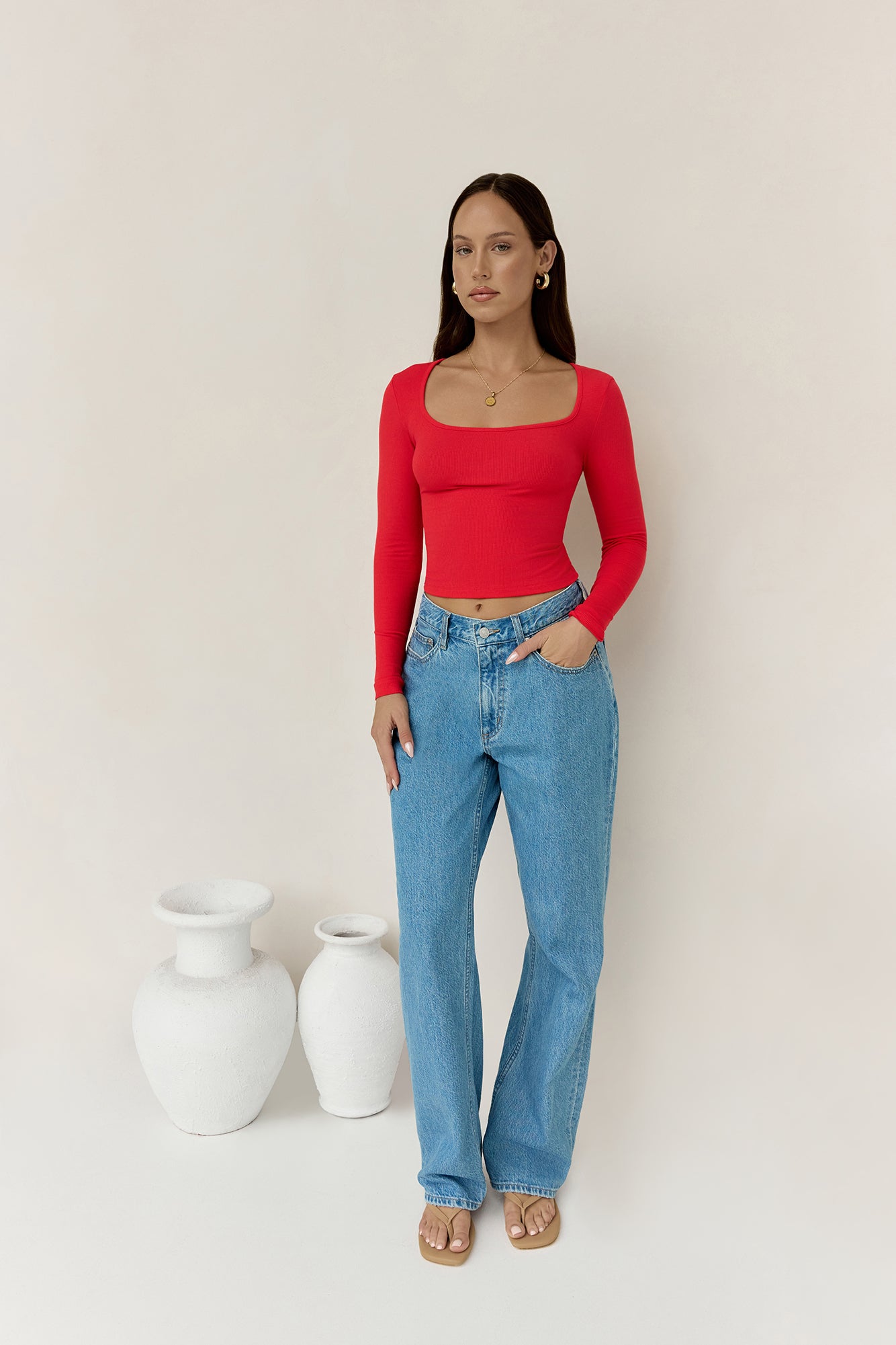 BASE Wear Now Ribbed Long Sleeve Top Red-Seaa Fashion