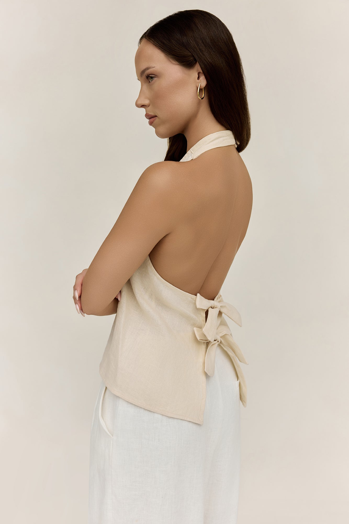 Dreamer Linen Halter Top Oatmeal-Seaa Fashion