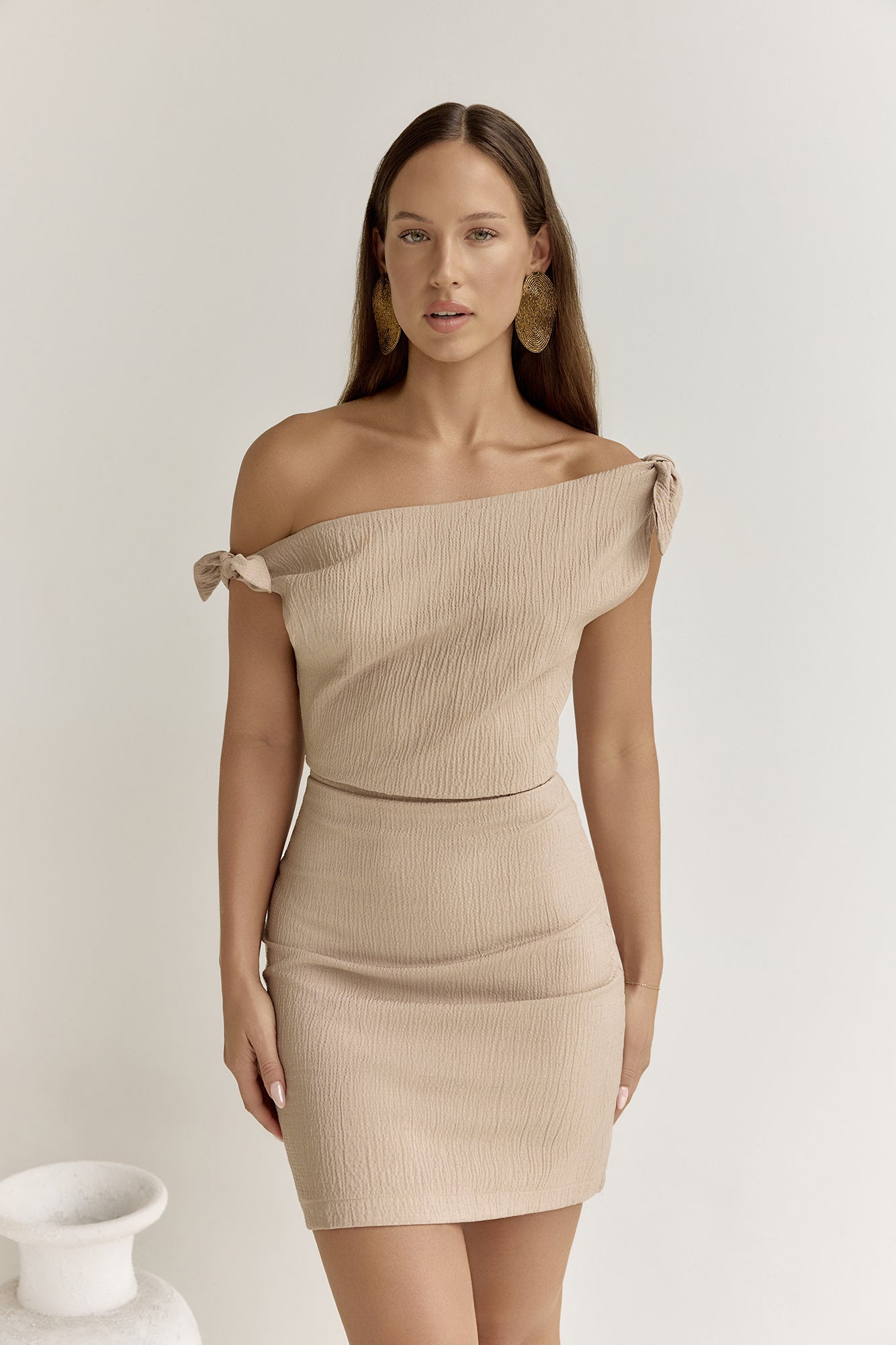 Xanthe Kisses Mini Dress Beige-Seaa Fashion