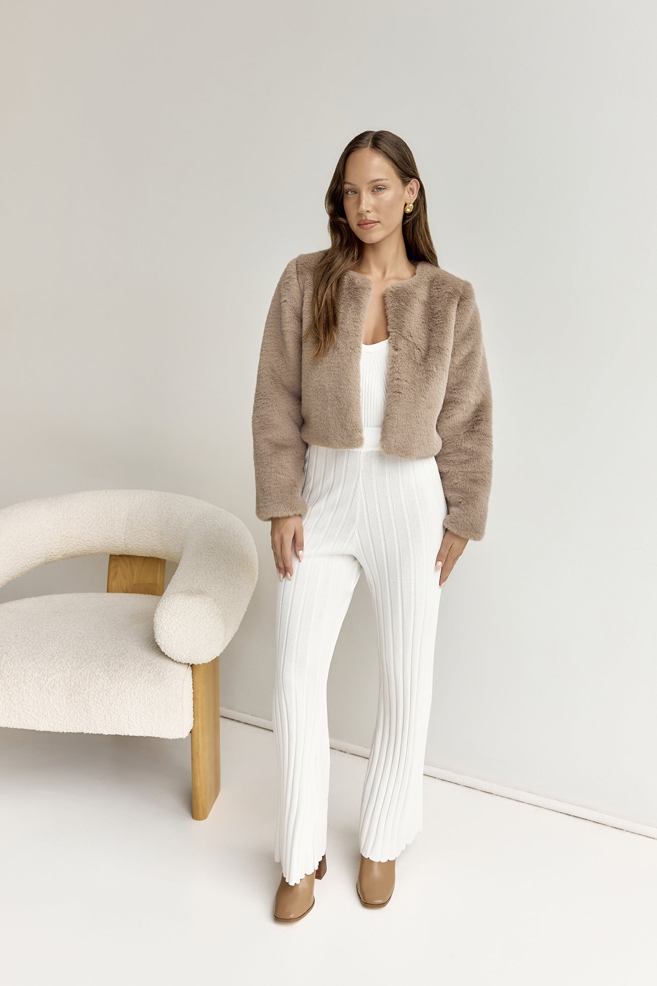 Day By Day Faux Fur Cropped Jacket Brown-Seaa Fashion