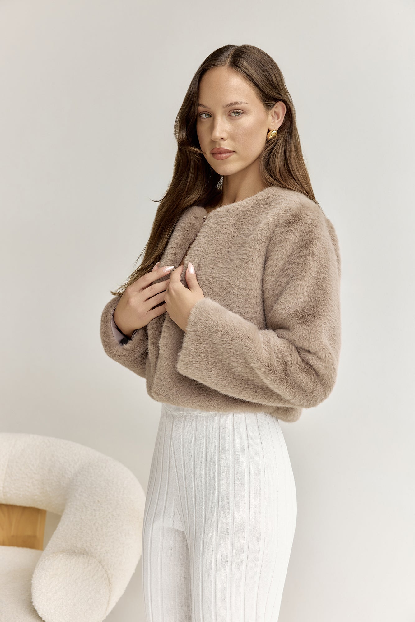 Day By Day Faux Fur Cropped Jacket Brown-Seaa Fashion