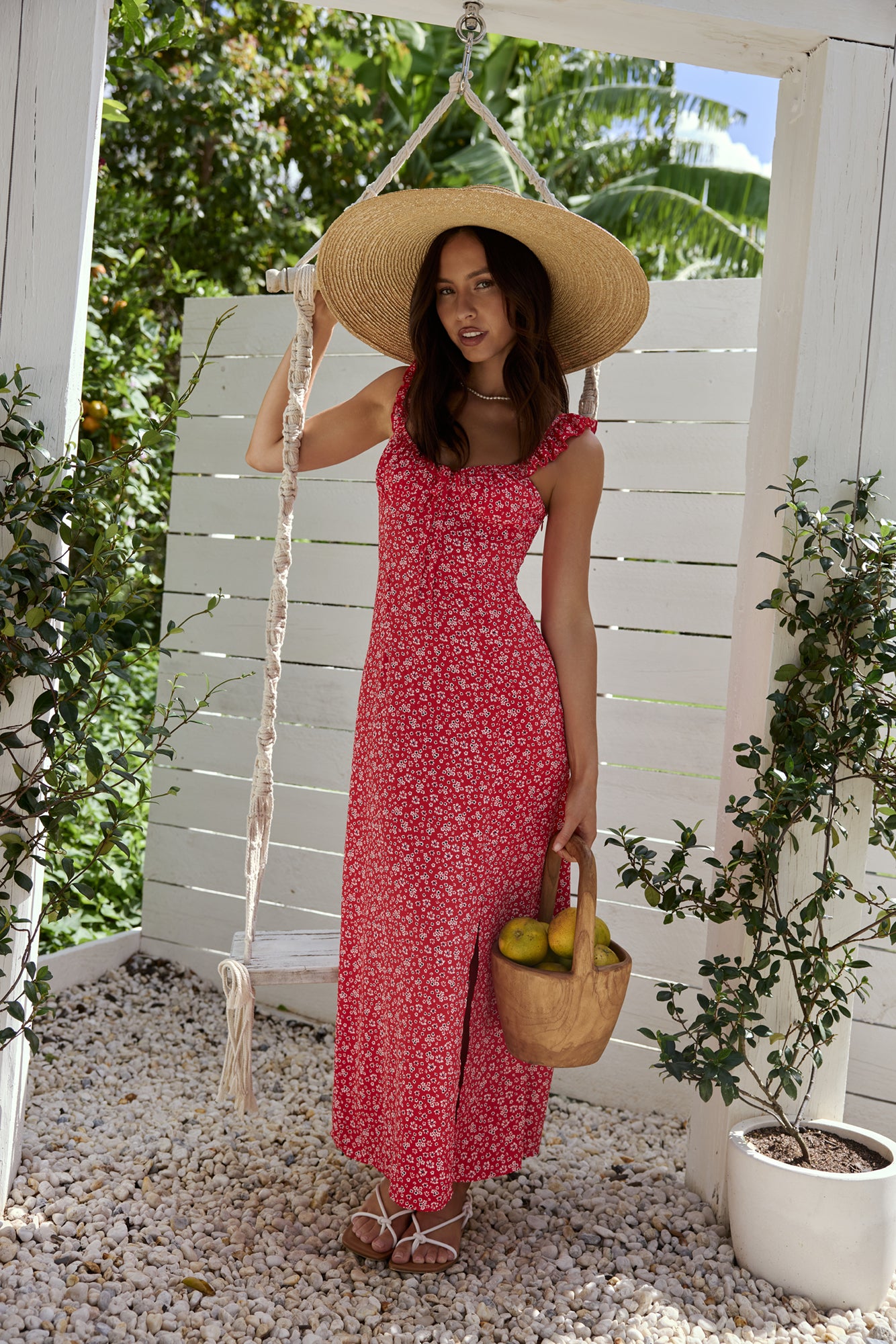 Berry Bloom Maxi Dress Red-Seaa Fashion