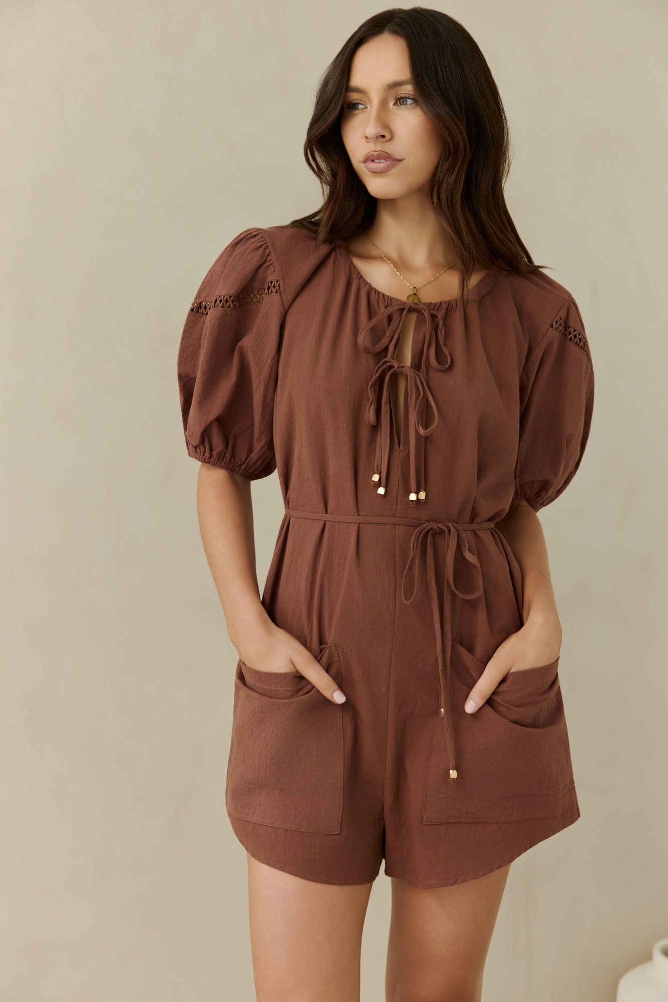Through The Trees Romper Brown-Seaa Fashion
