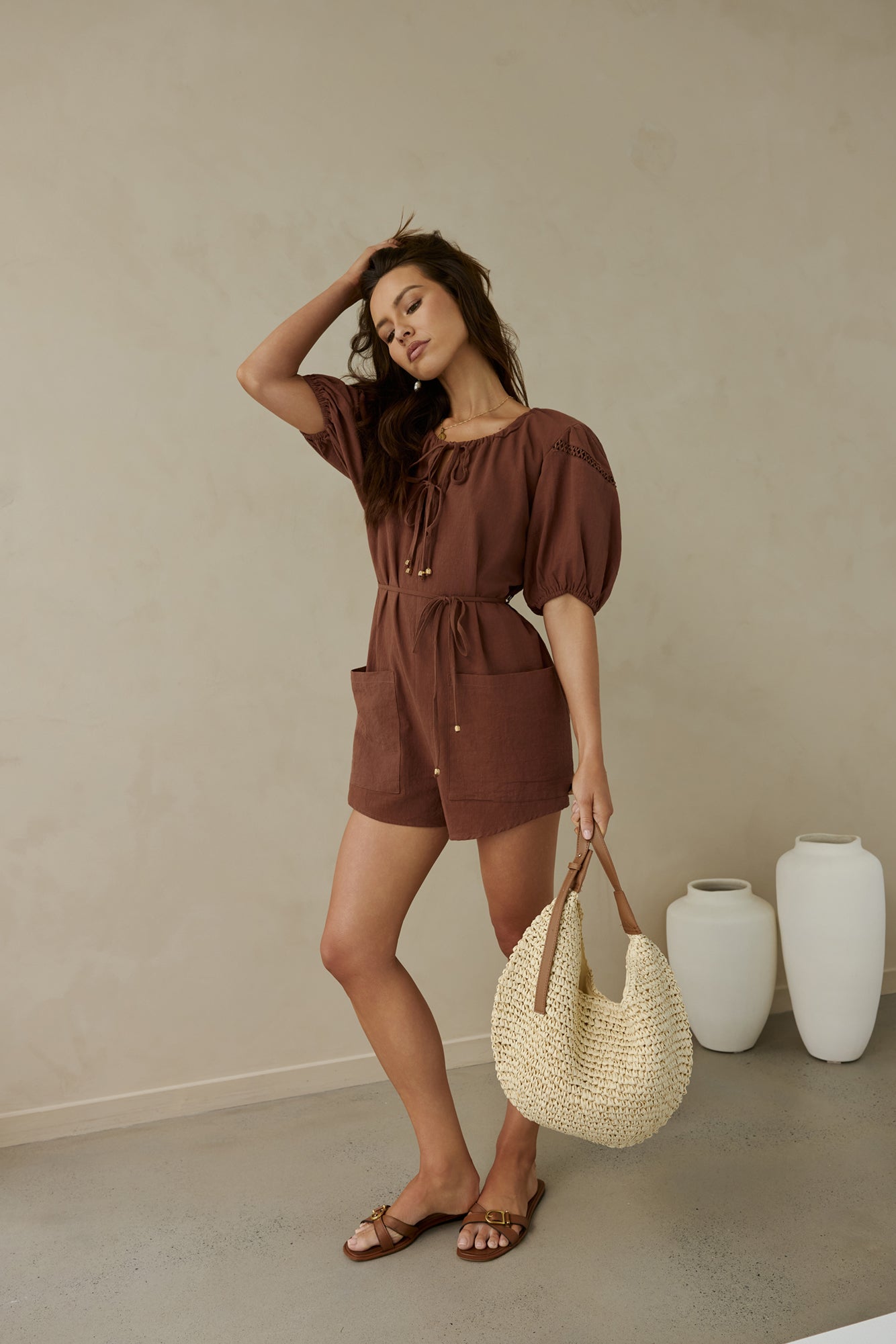 Through The Trees Romper Brown-Seaa Fashion