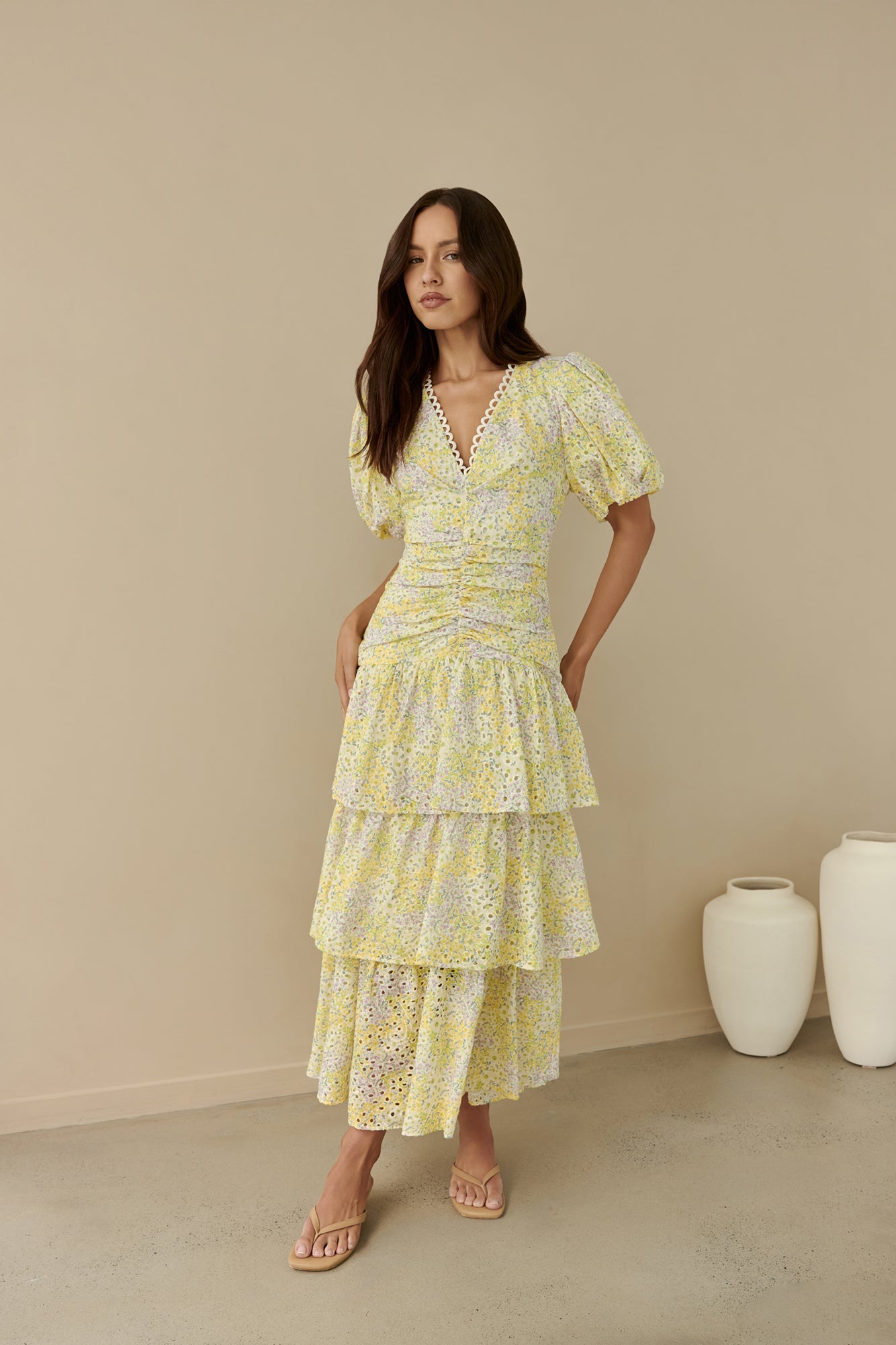 Corinna Tiered Maxi Dress Lemon-Seaa Fashion