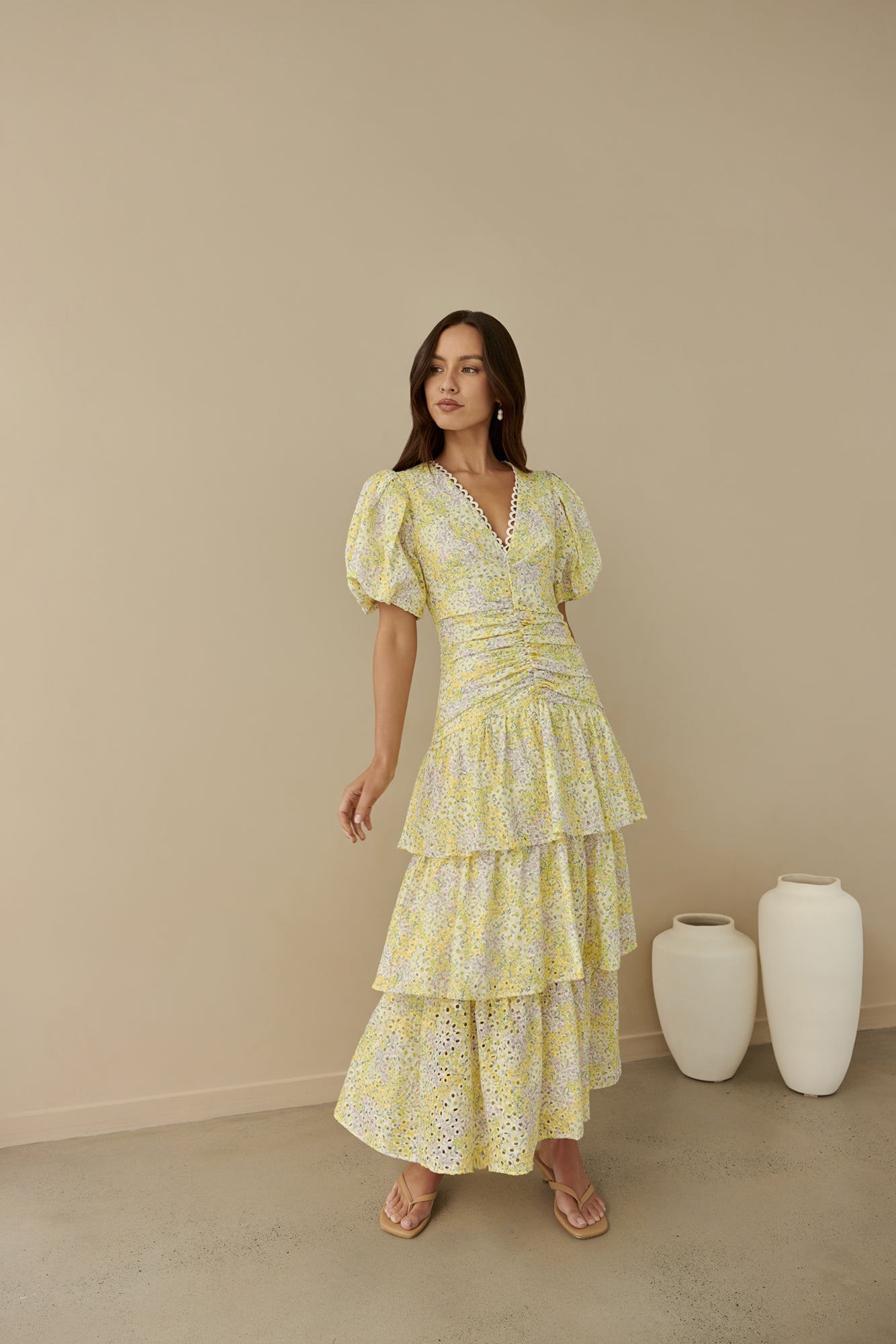 Corinna Tiered Maxi Dress Lemon-Seaa Fashion