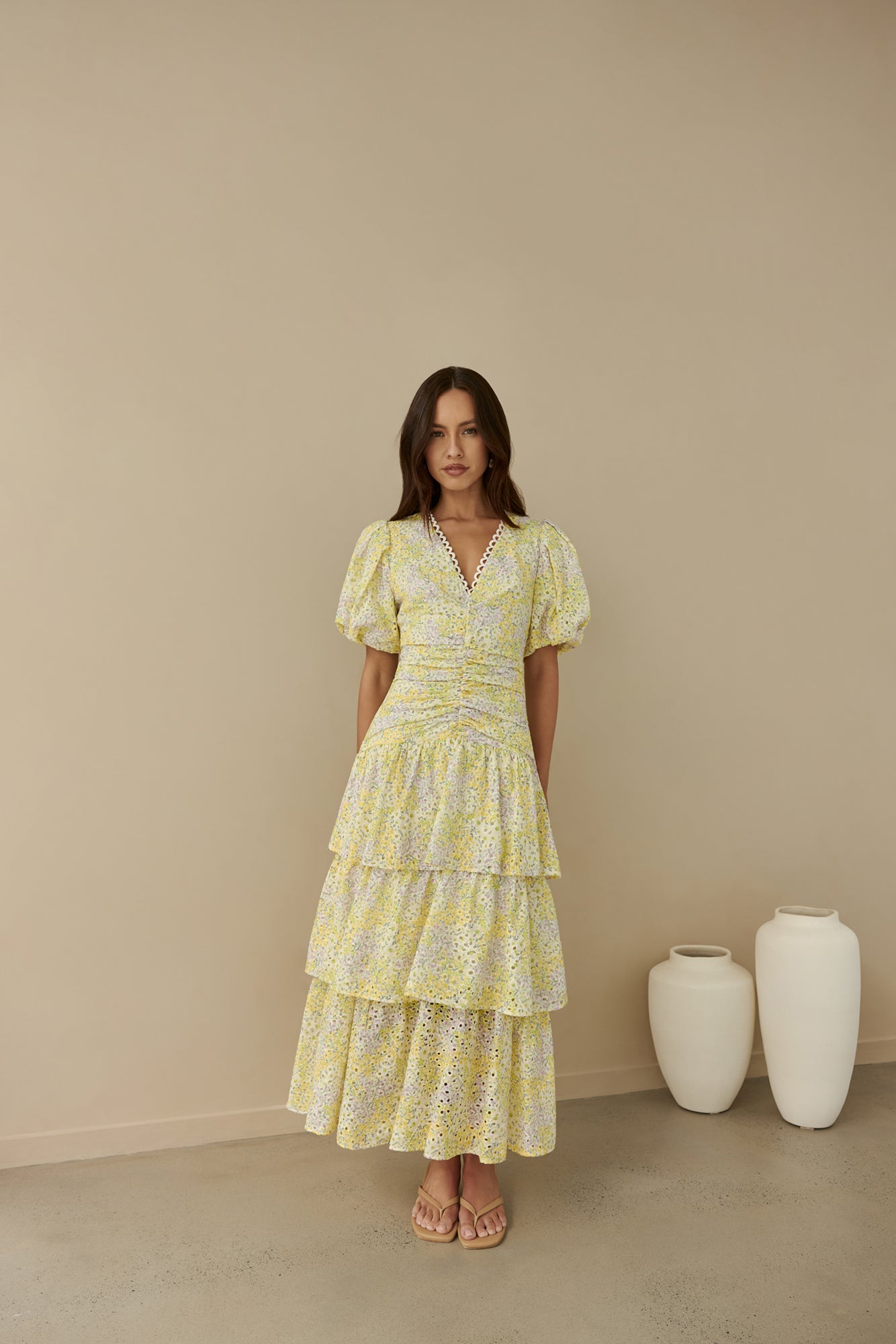Corinna Tiered Maxi Dress Lemon-Seaa Fashion