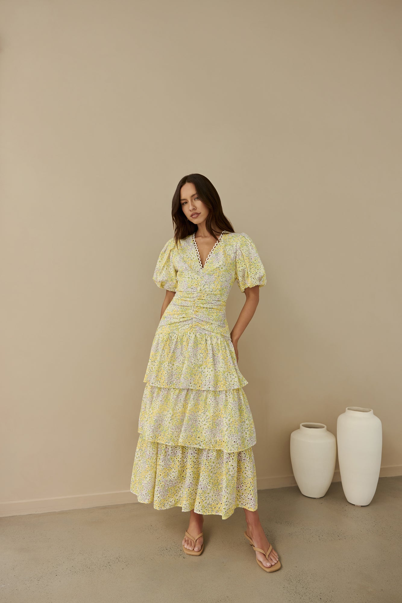 Corinna Tiered Maxi Dress Lemon-Seaa Fashion