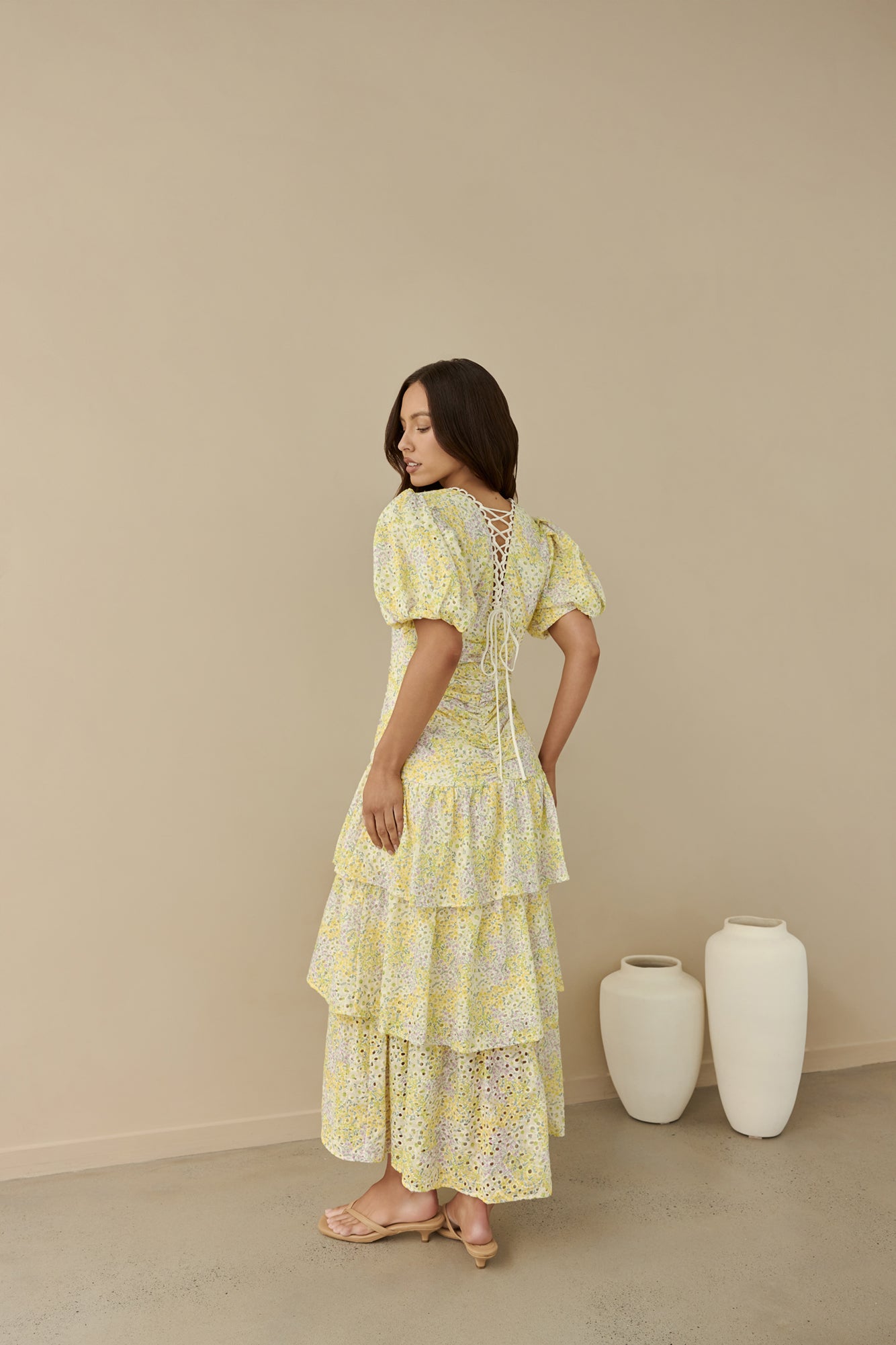 Corinna Tiered Maxi Dress Lemon-Seaa Fashion