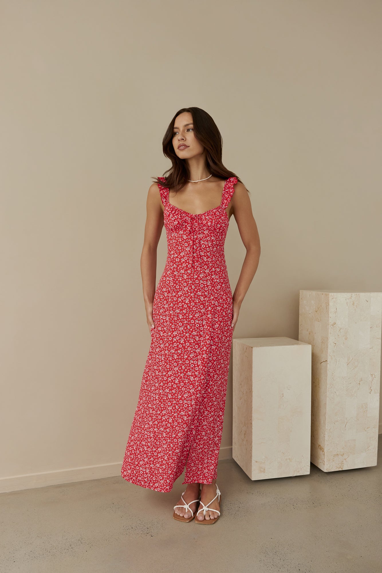 Berry Bloom Maxi Dress Red-Seaa Fashion