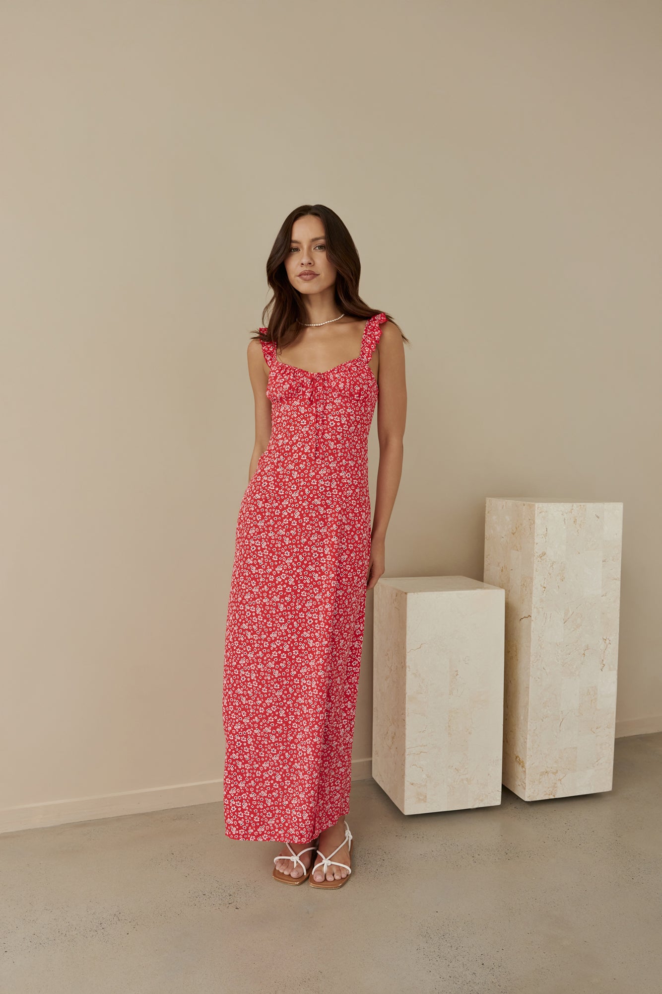 Berry Bloom Maxi Dress Red-Seaa Fashion