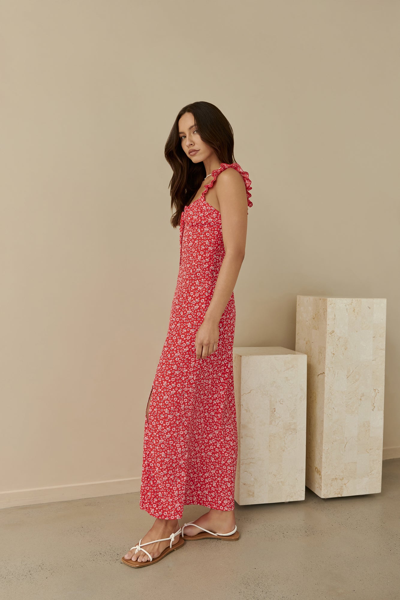 Berry Bloom Maxi Dress Red-Seaa Fashion