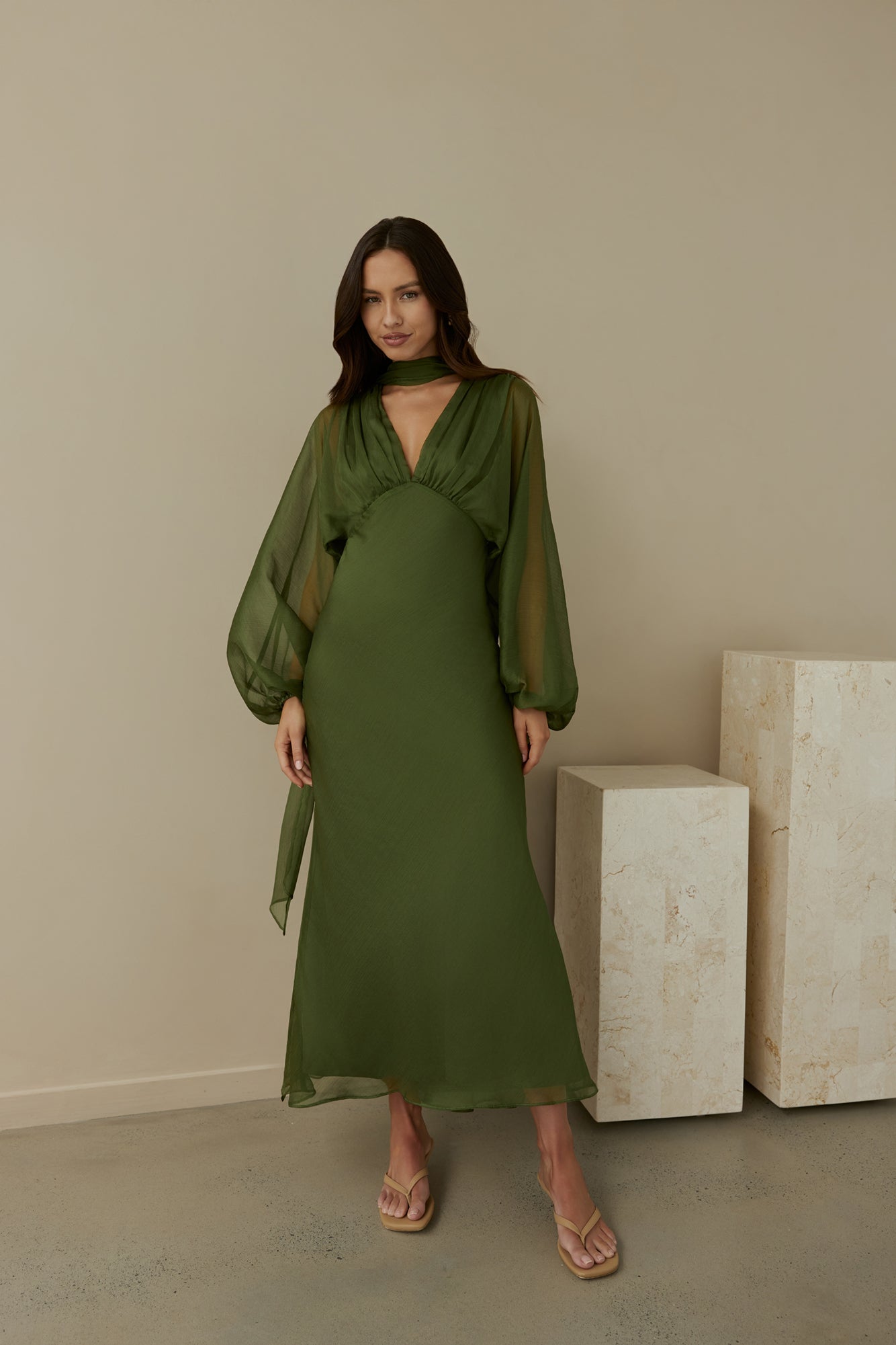 Our Nostalgia Long Sleeve Maxi Dress Green-Seaa Fashion
