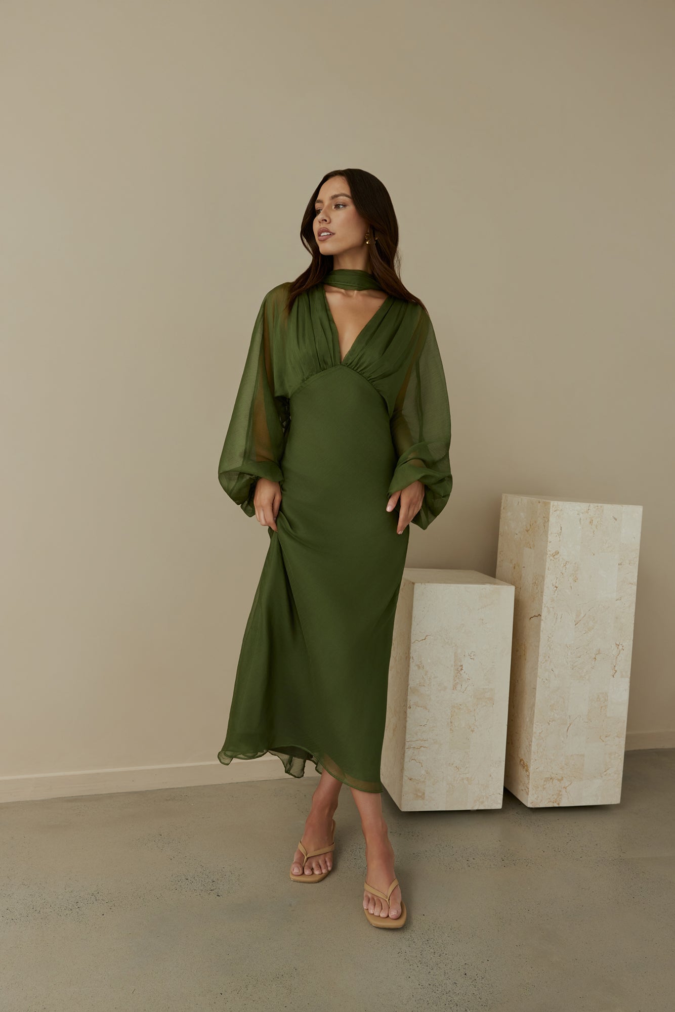 Our Nostalgia Long Sleeve Maxi Dress Green-Seaa Fashion
