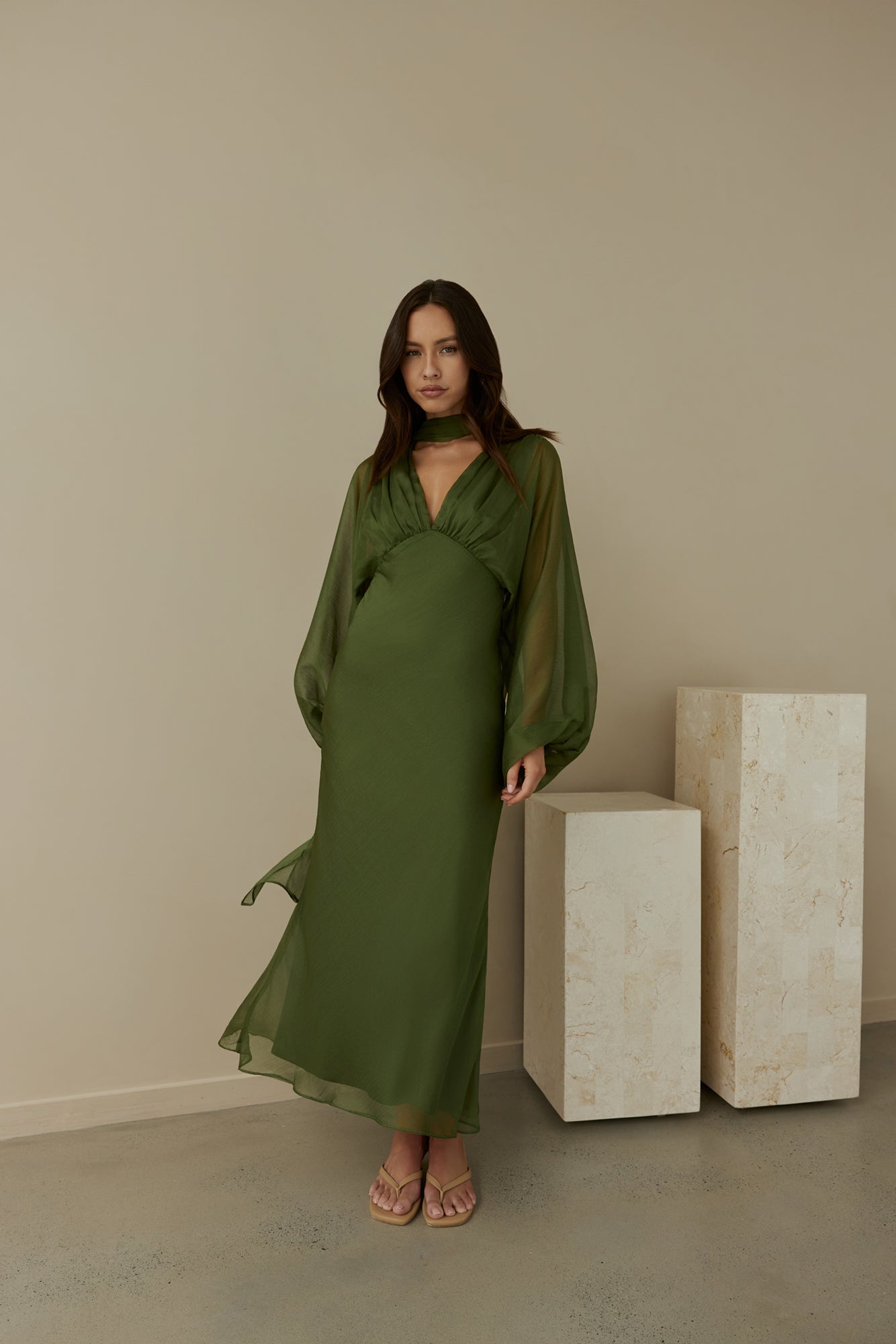 Our Nostalgia Long Sleeve Maxi Dress Green-Seaa Fashion
