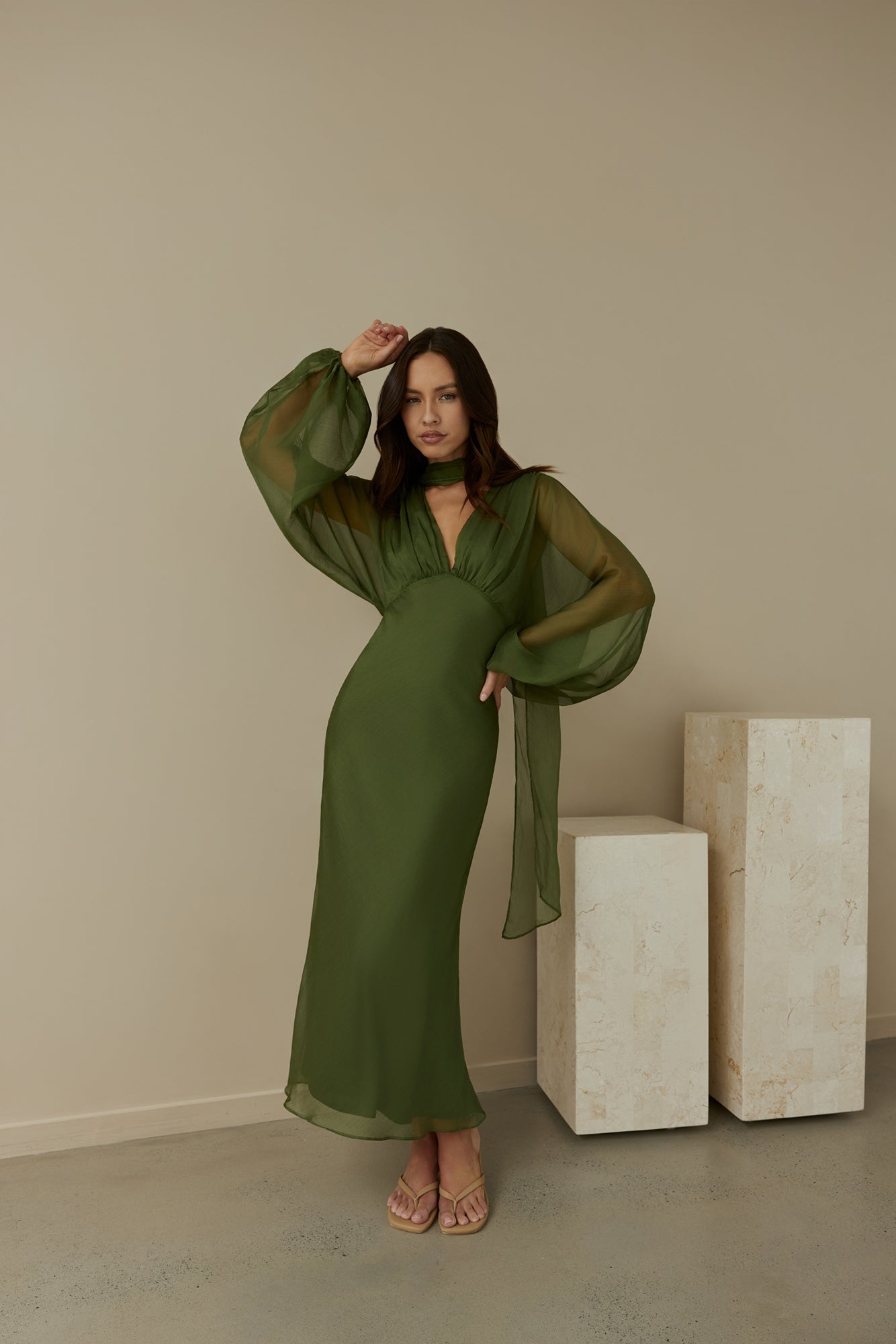 Our Nostalgia Long Sleeve Maxi Dress Green-Seaa Fashion